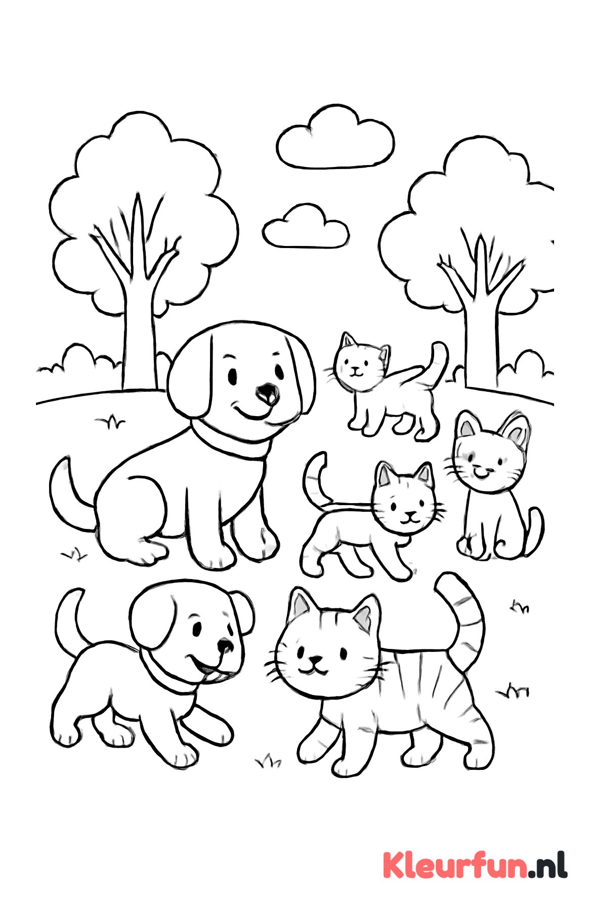 Honden en katten in het park
