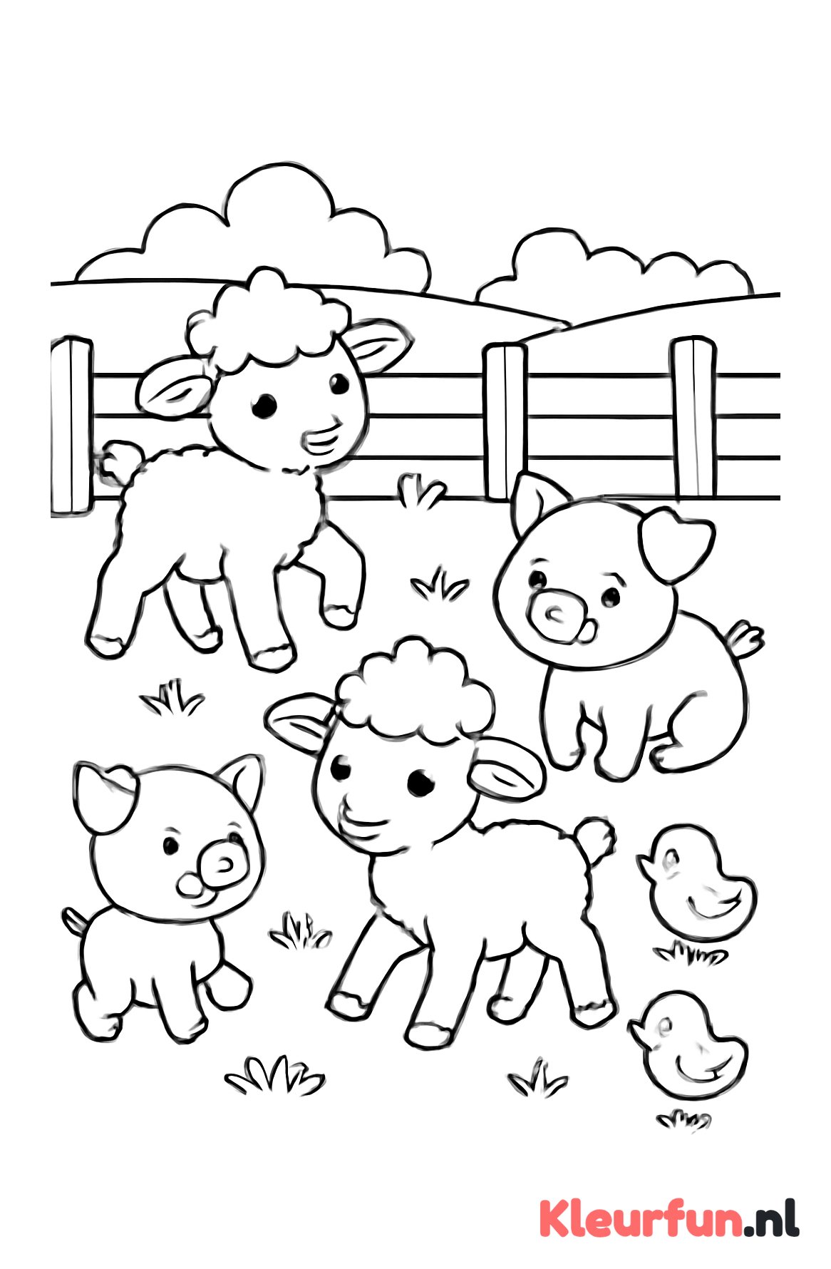 Jonge boerderijdieren in de tuin