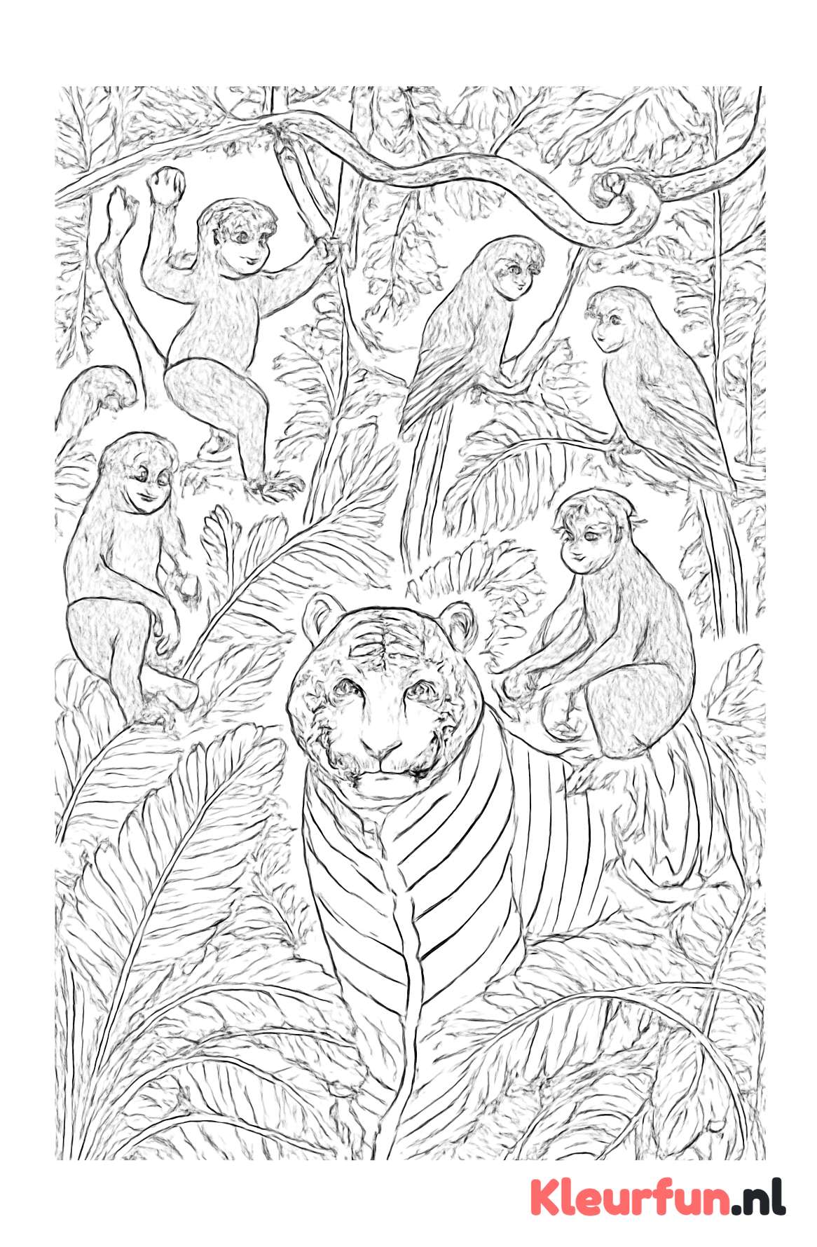 Diverse jungle dieren in weelderige omgeving