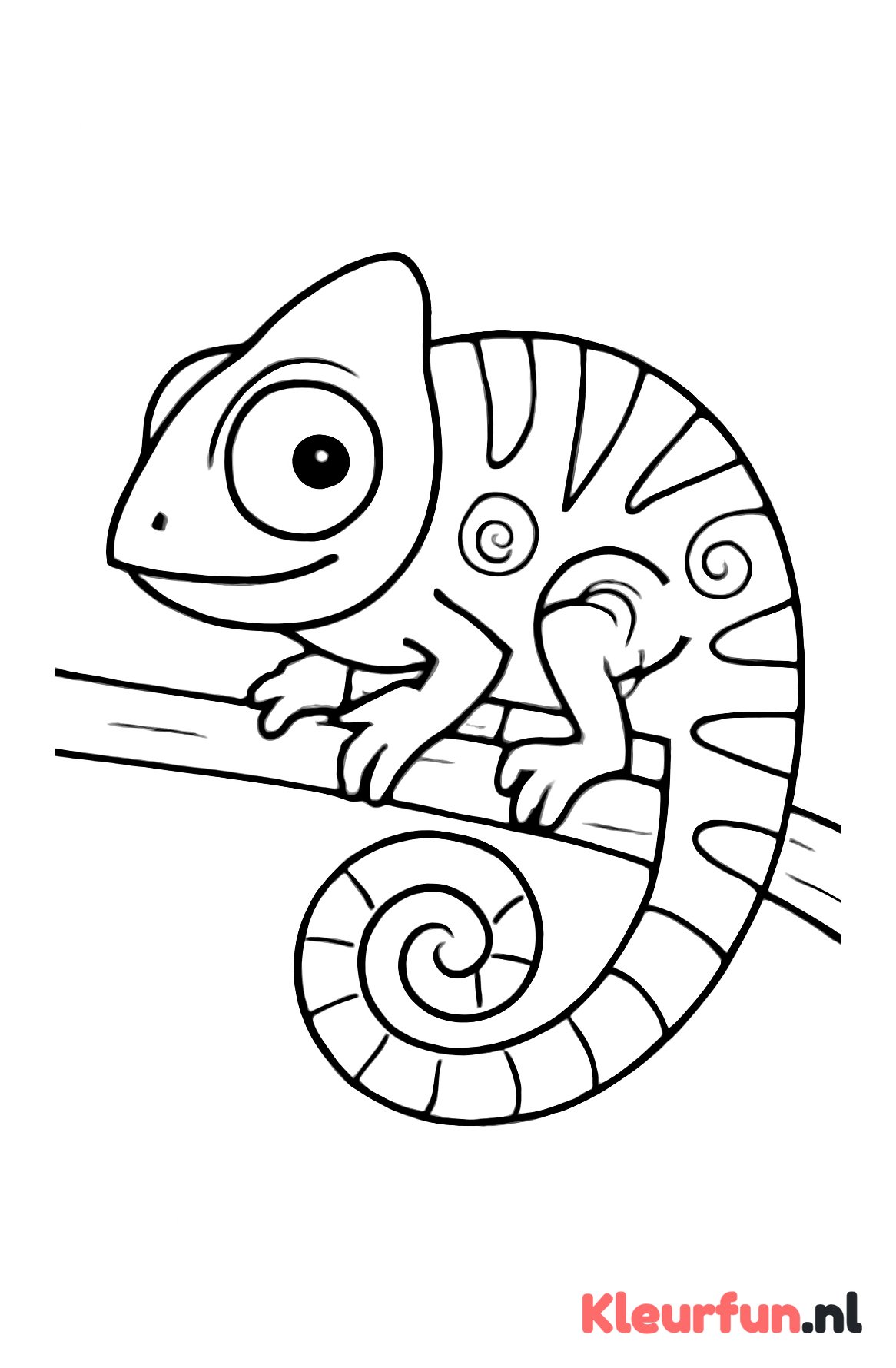Kameleon rolt zijn staart op