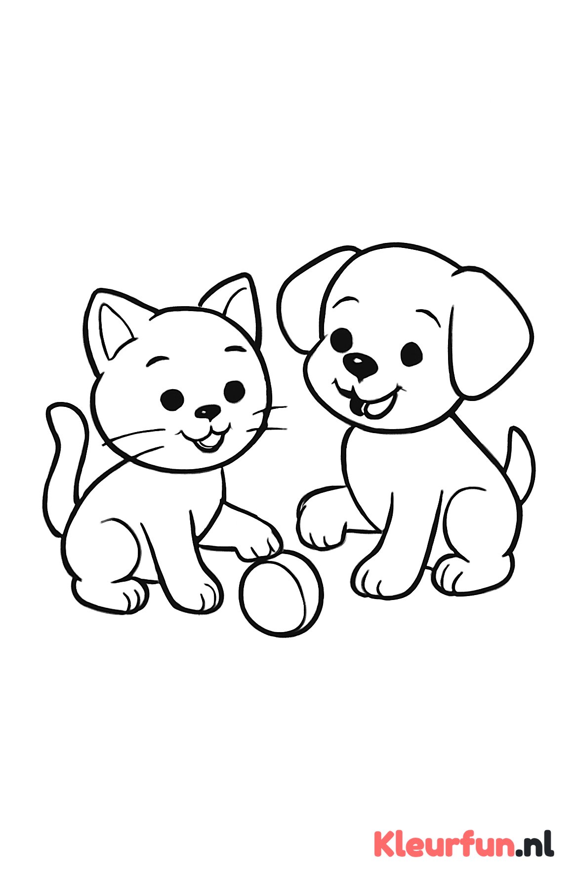 Kat en puppy spelen samen
