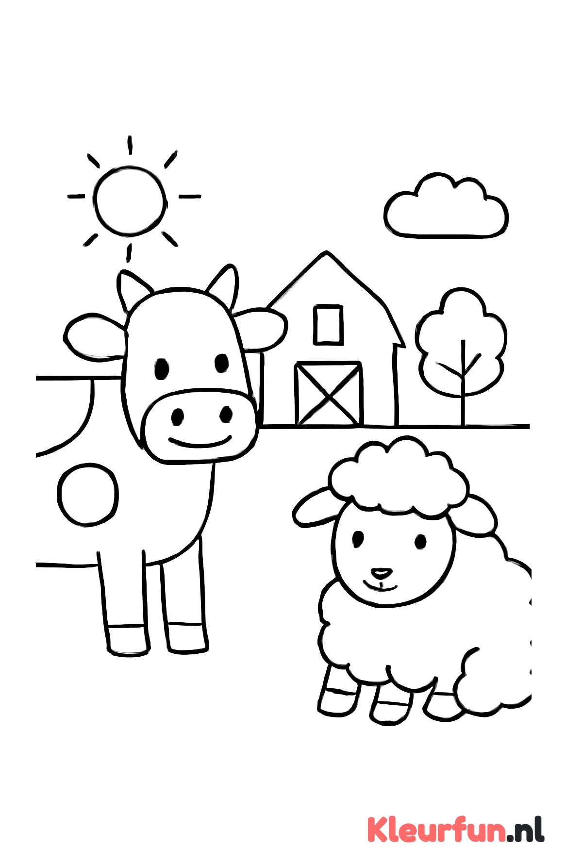 Koe en schaap op de kinderboerderij