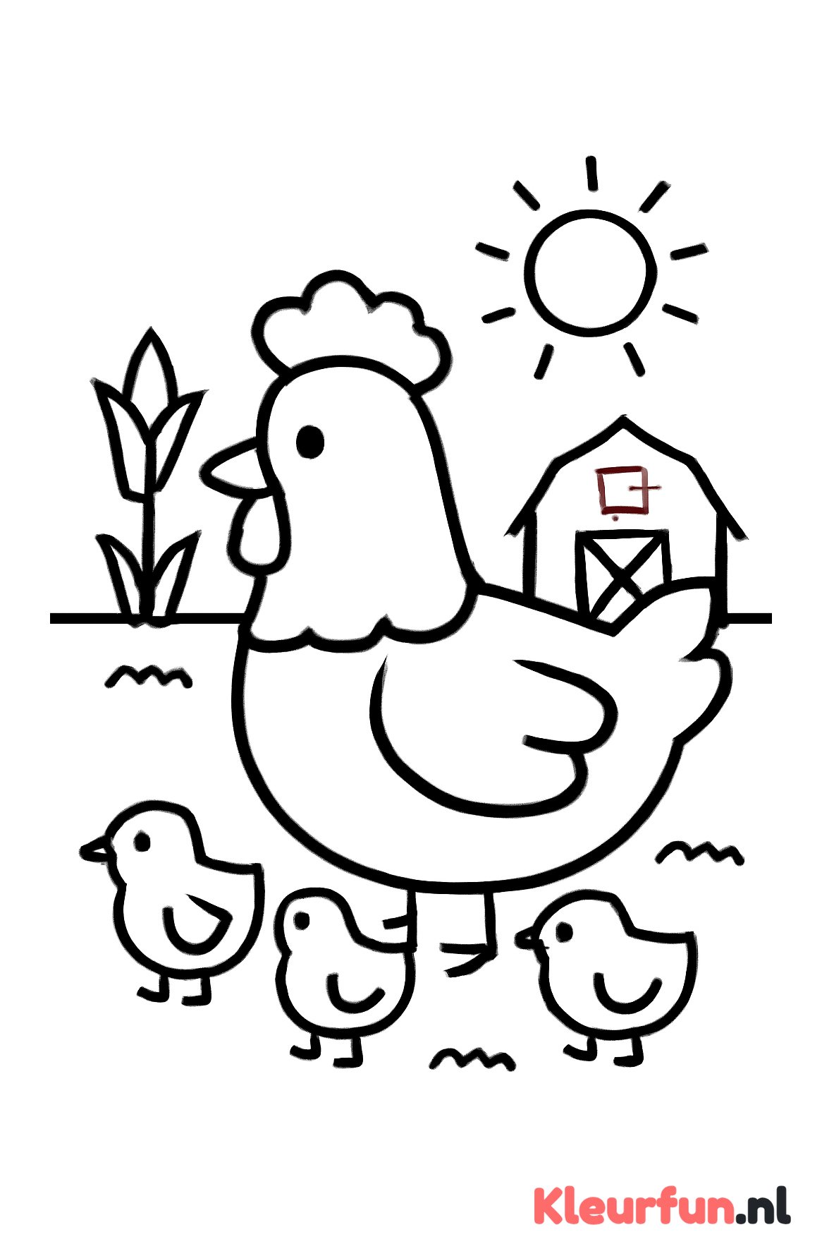 Kip met kuikentjes op de boerderij