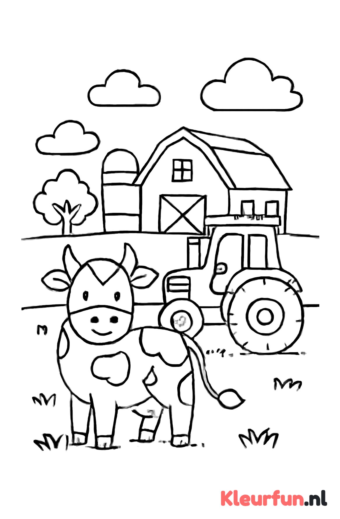 Koe en tractor op boerderij