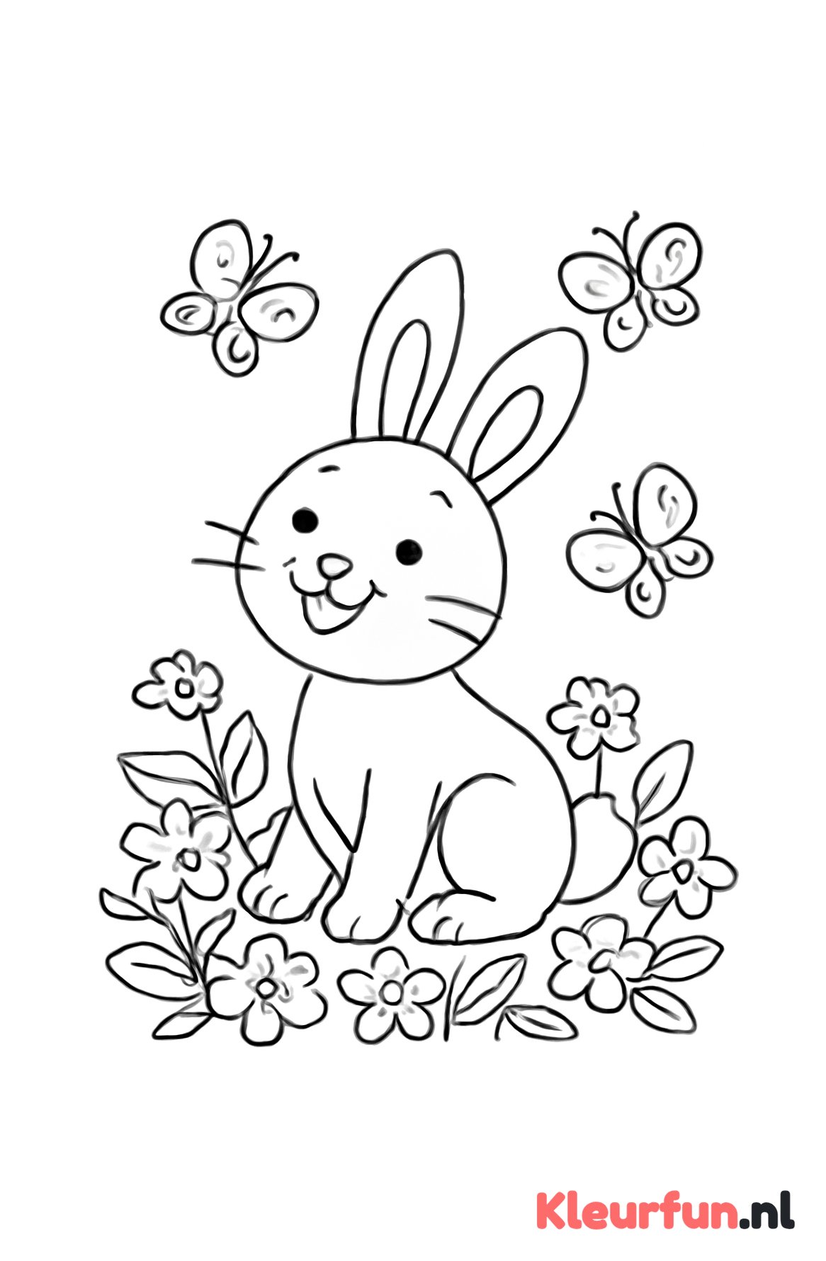 Konijn tussen de bloemen