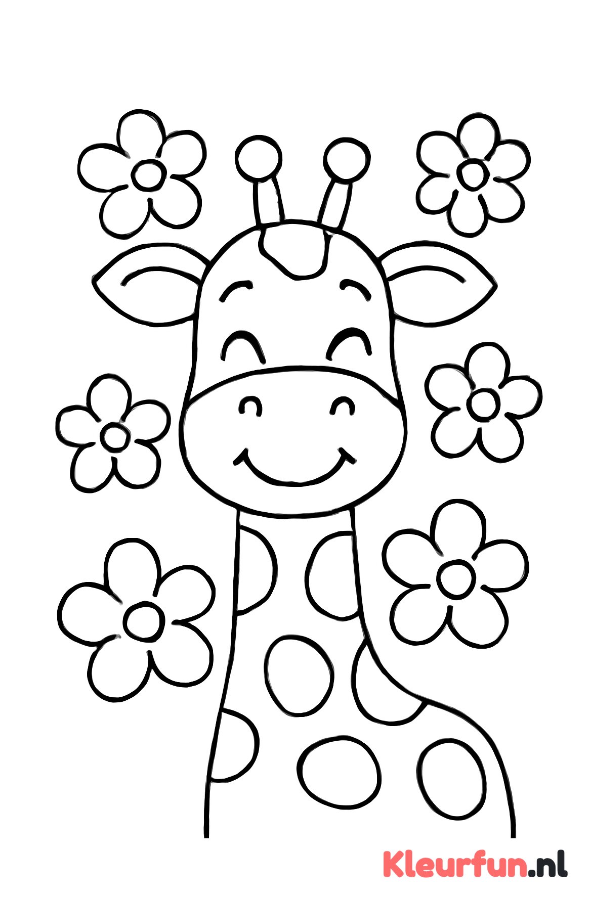 Lachende giraffe met bloemen