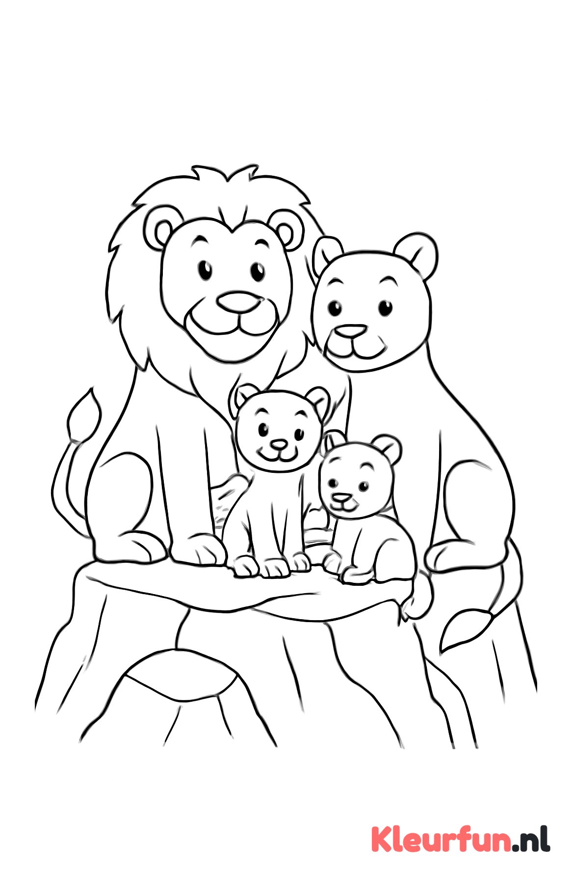 Leeuwenfamilie op rots