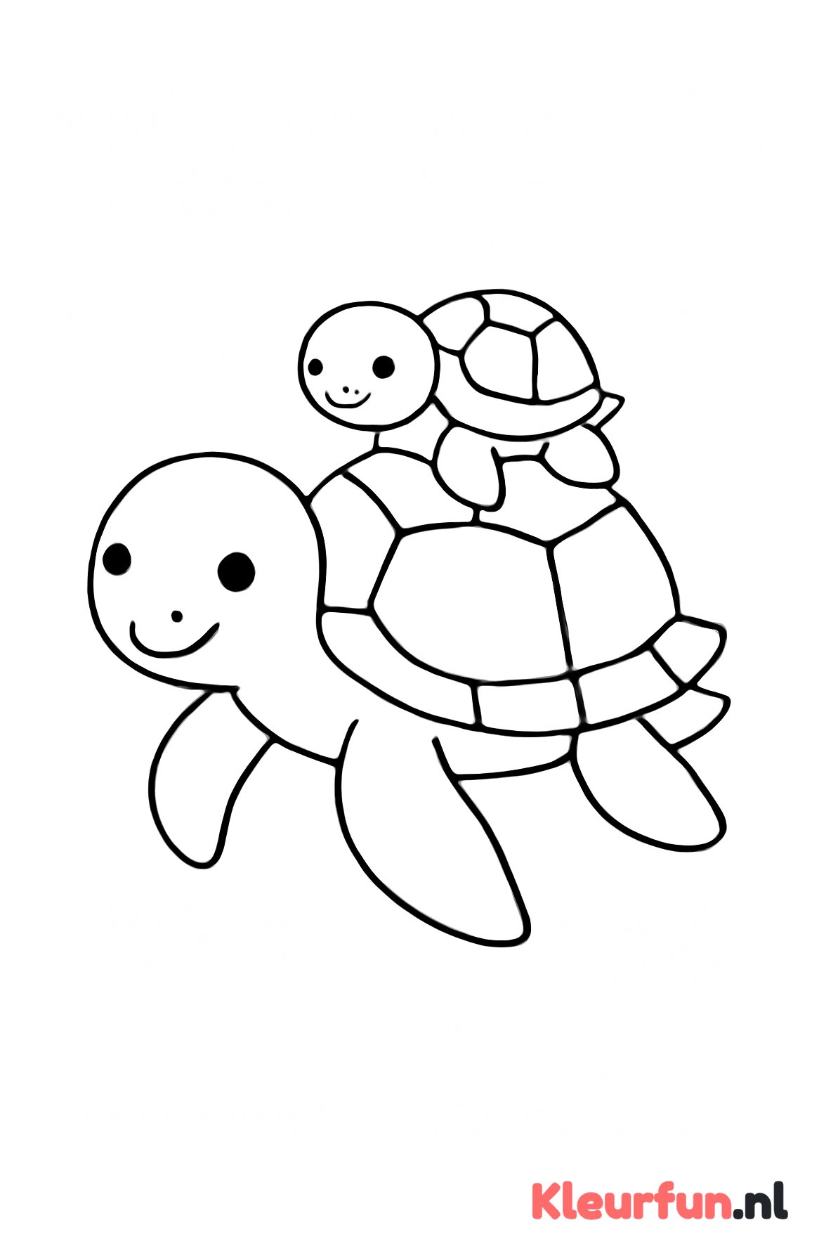 Mama zeeschildpad met jong op haar rug