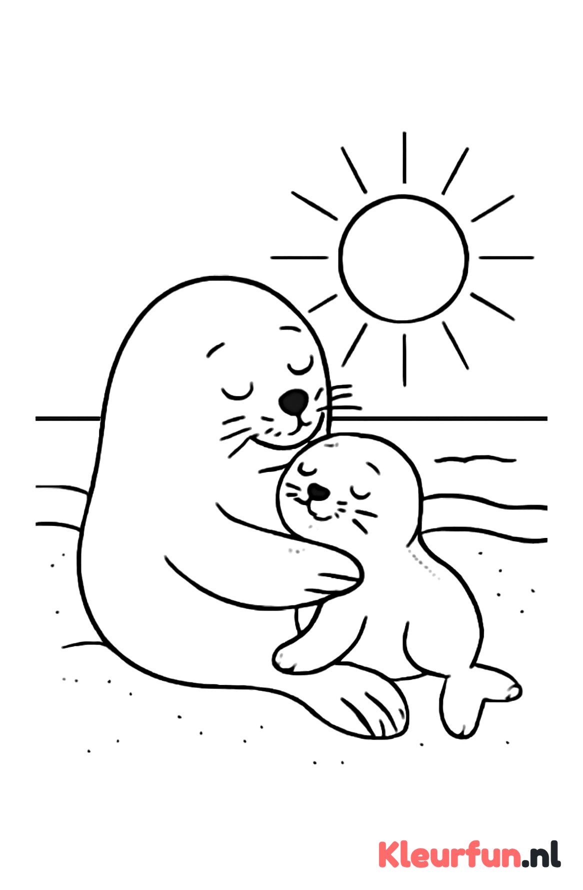Mama zeehond met jong op het strand