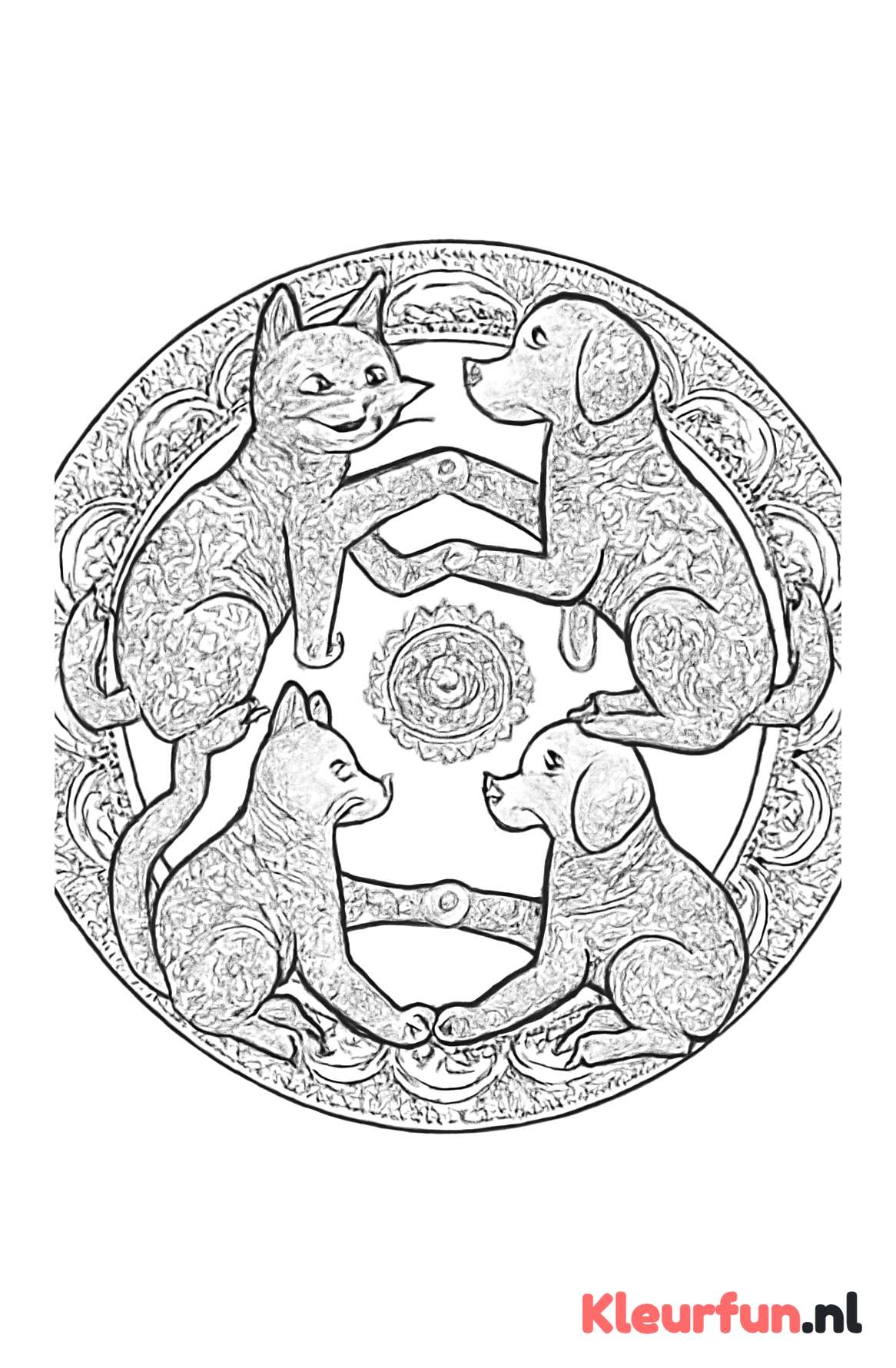 Mandala met poezen en honden