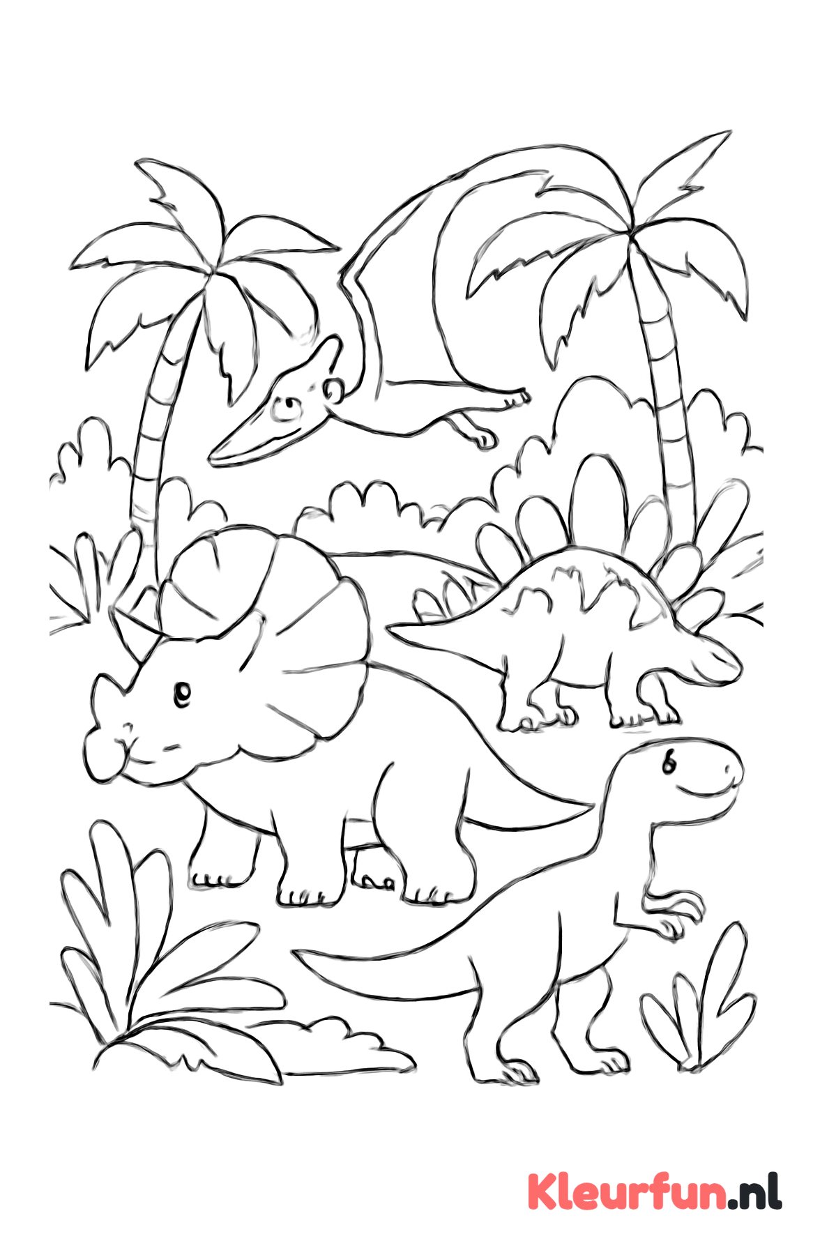 Meerdere dinosaurussen in de prehistorische jungle