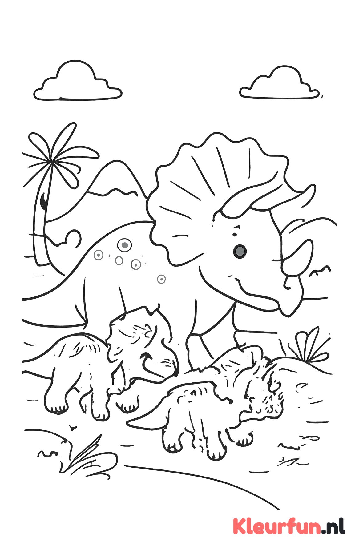 Moeder triceratops met kleintjes
