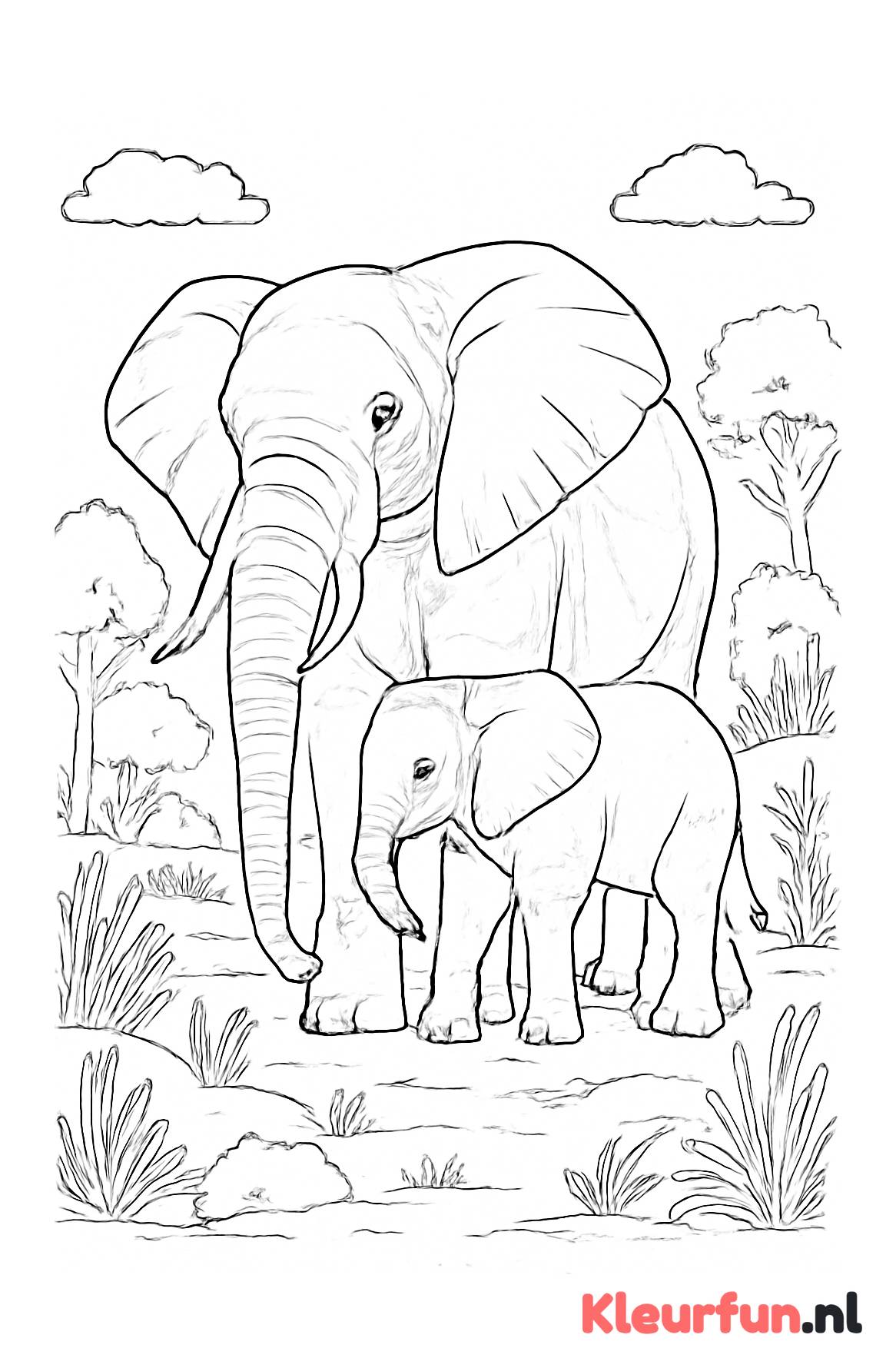Moeder olifant en jong samen