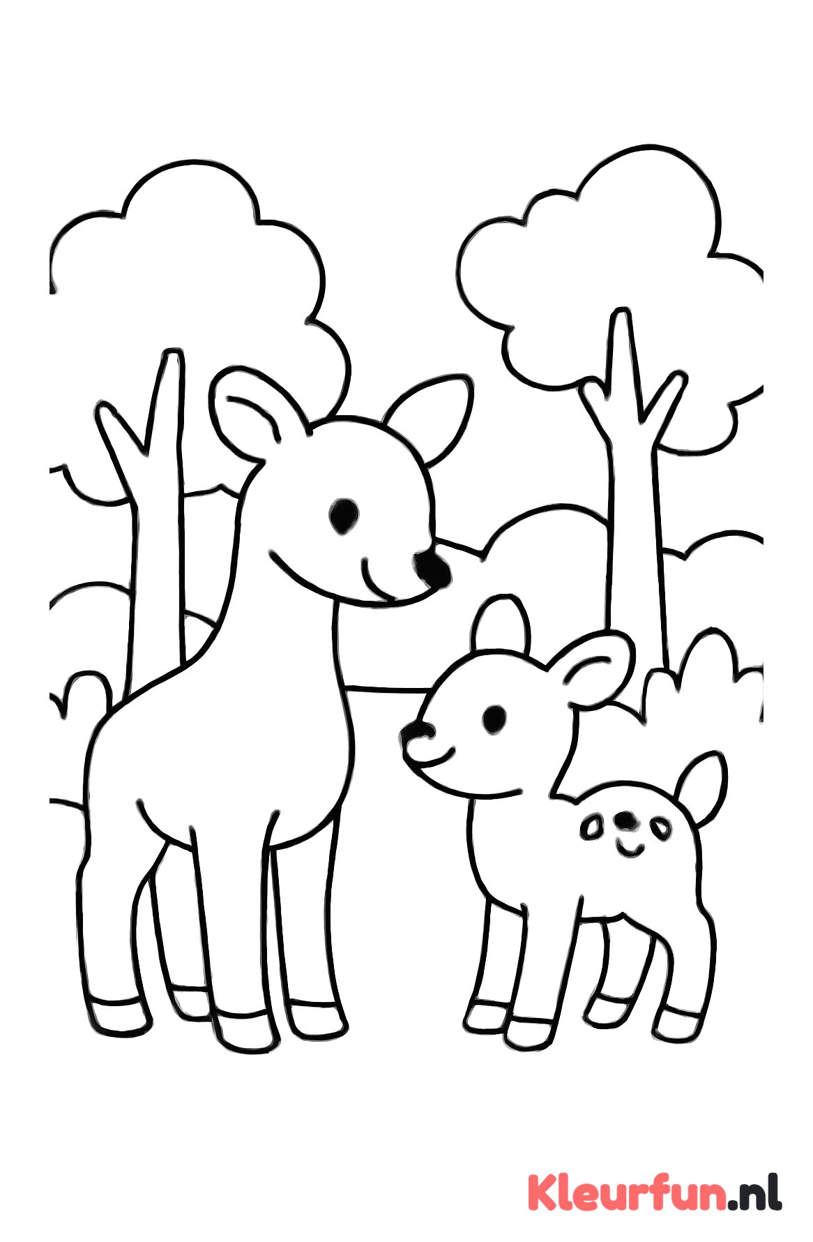 Moederhert met jong - simpele lijntekening