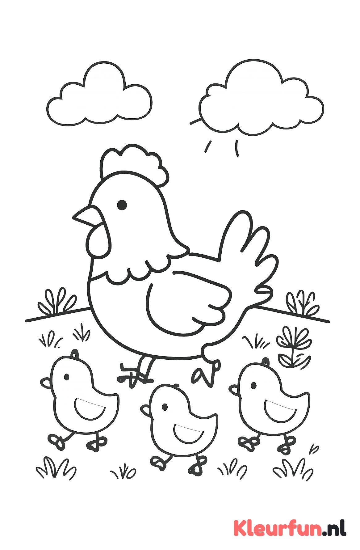 Moederkip met drie kuikentjes