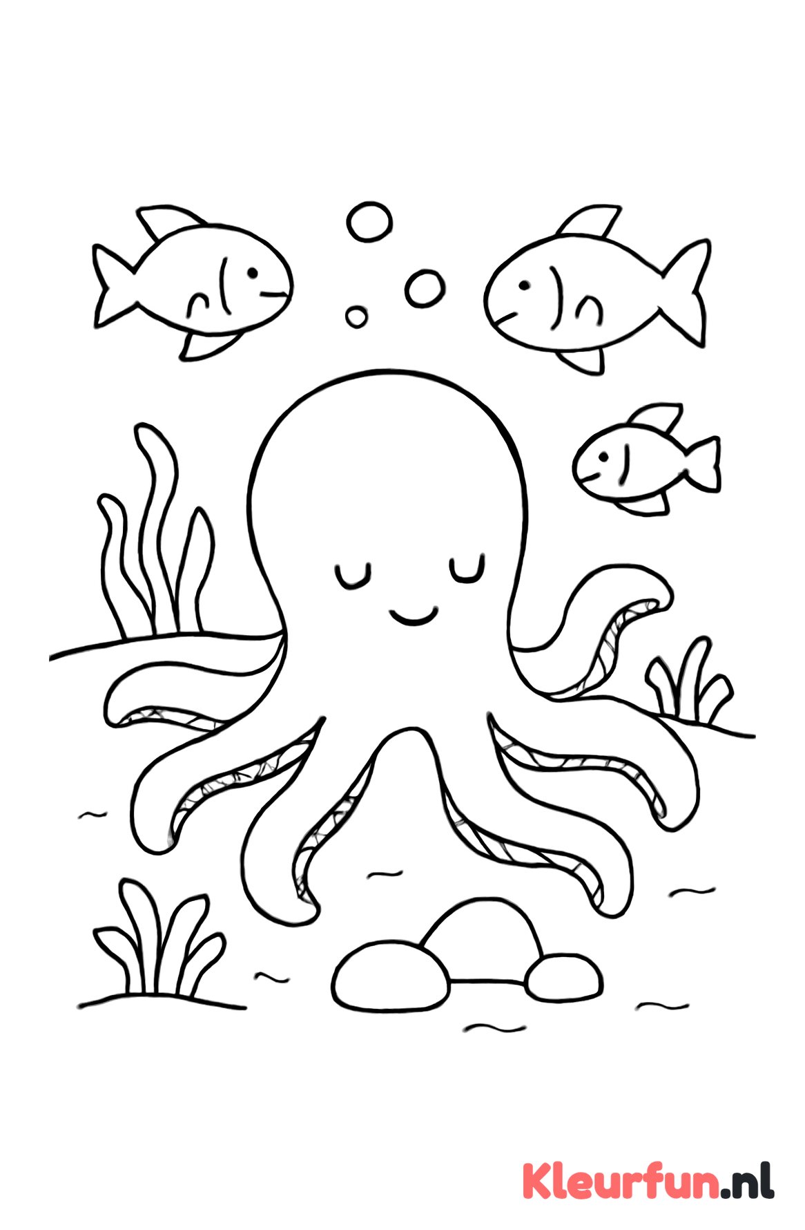 Octopus op de zeebodem met vissen