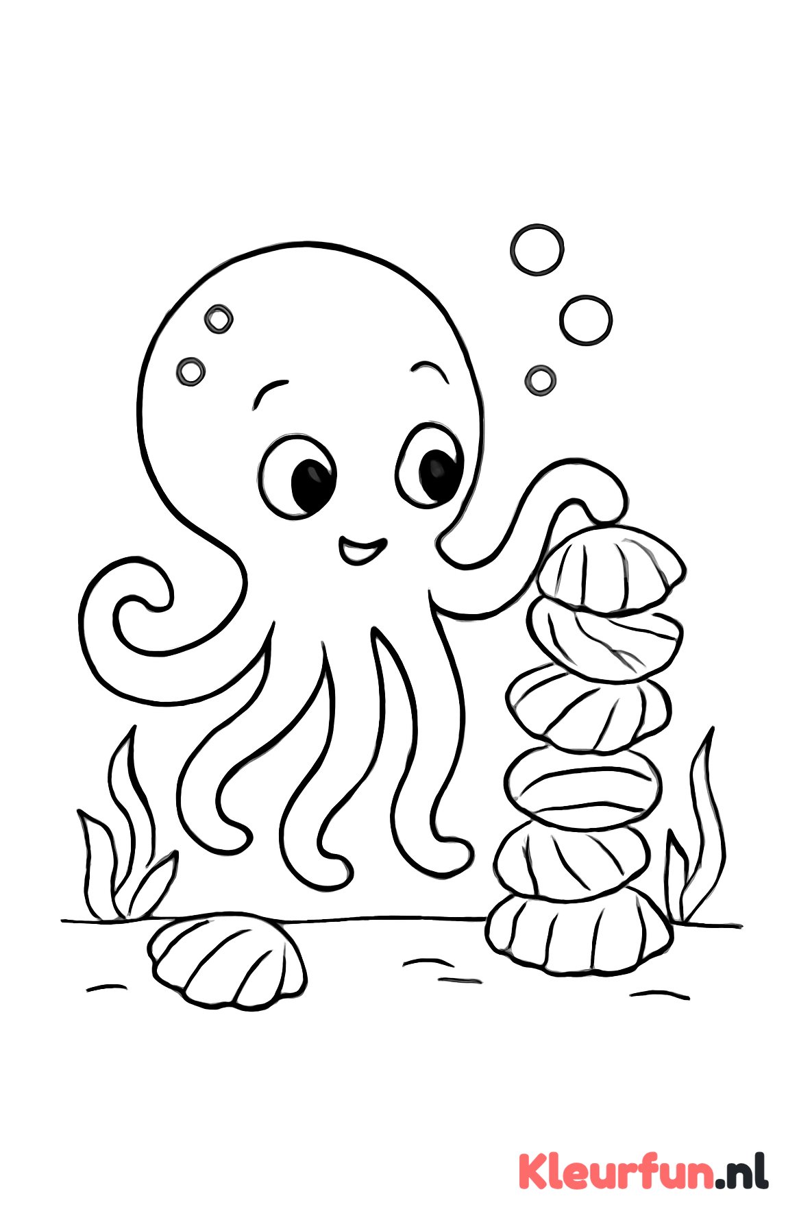 Octopus speelt met schelpen