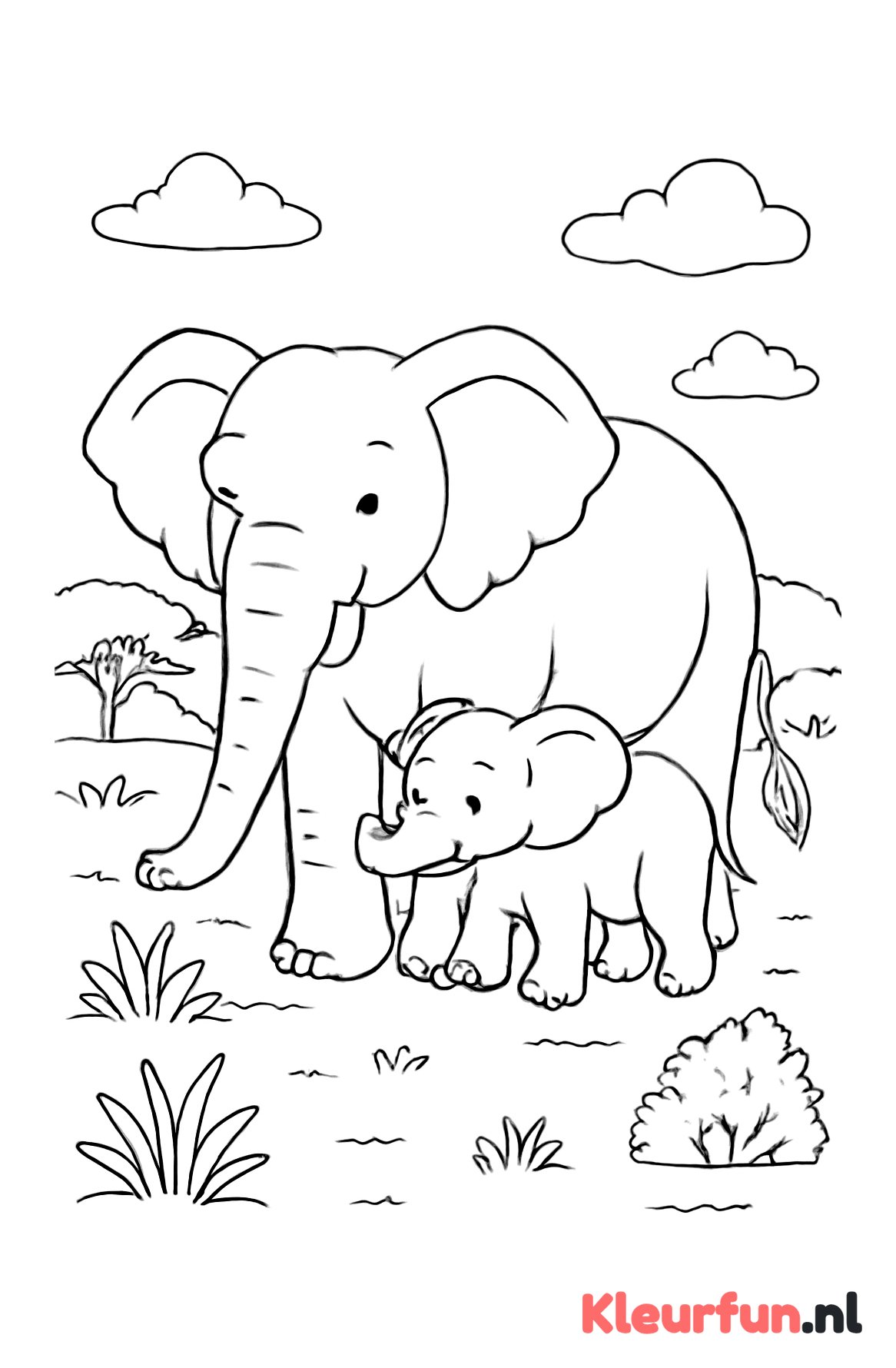 Olifant met baby op de savanne