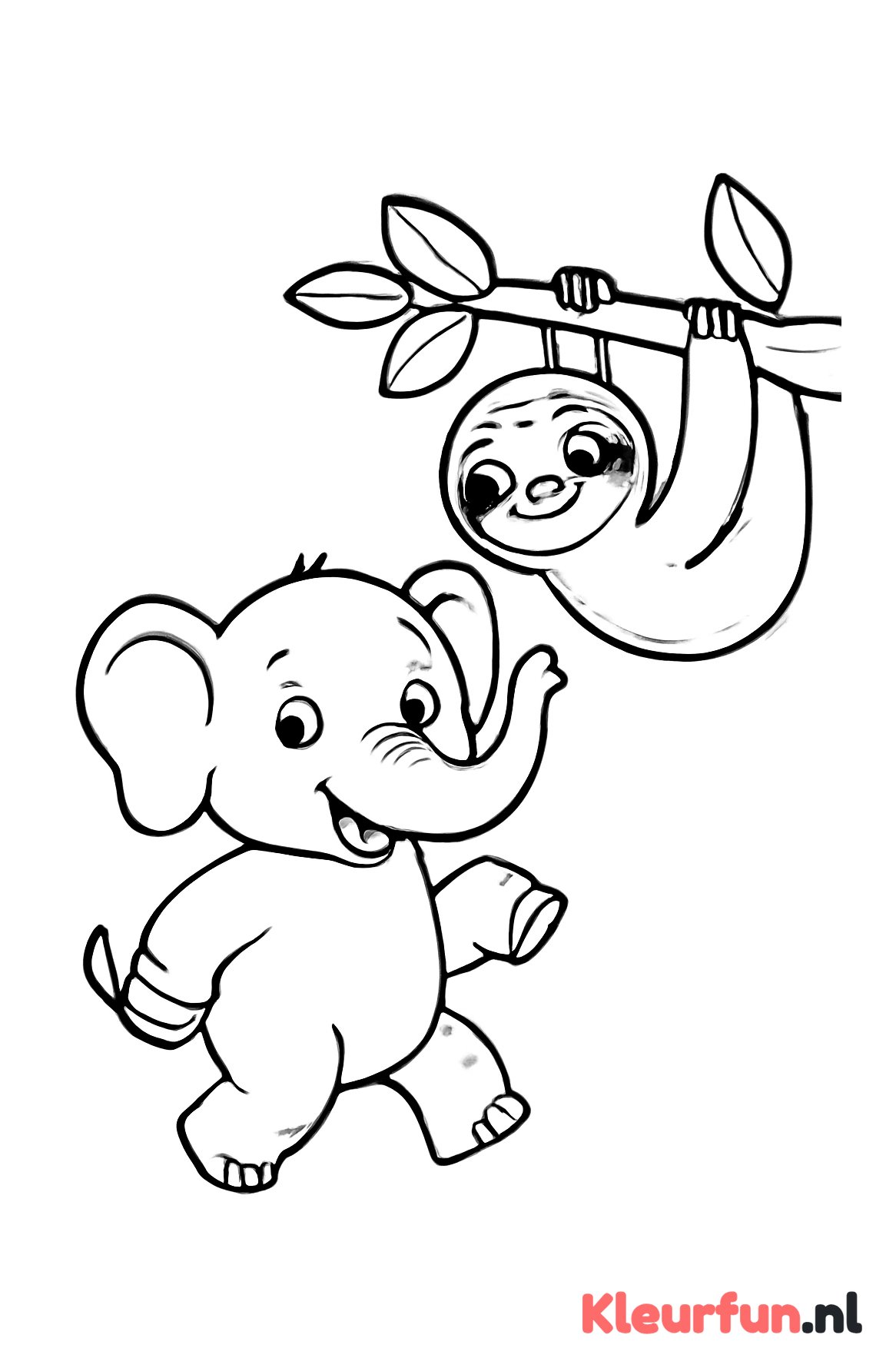 Olifant en luiaard in de jungle