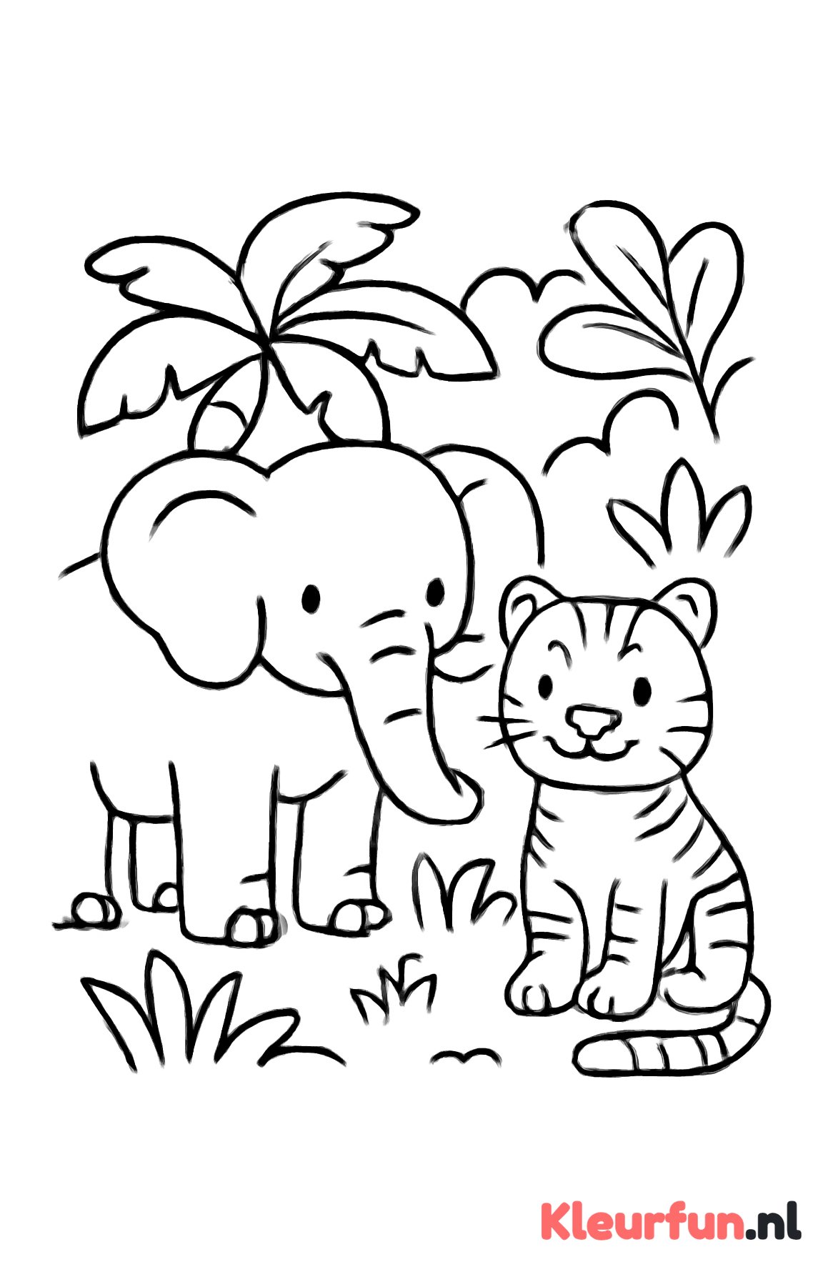 Olifant en tijger in de jungle