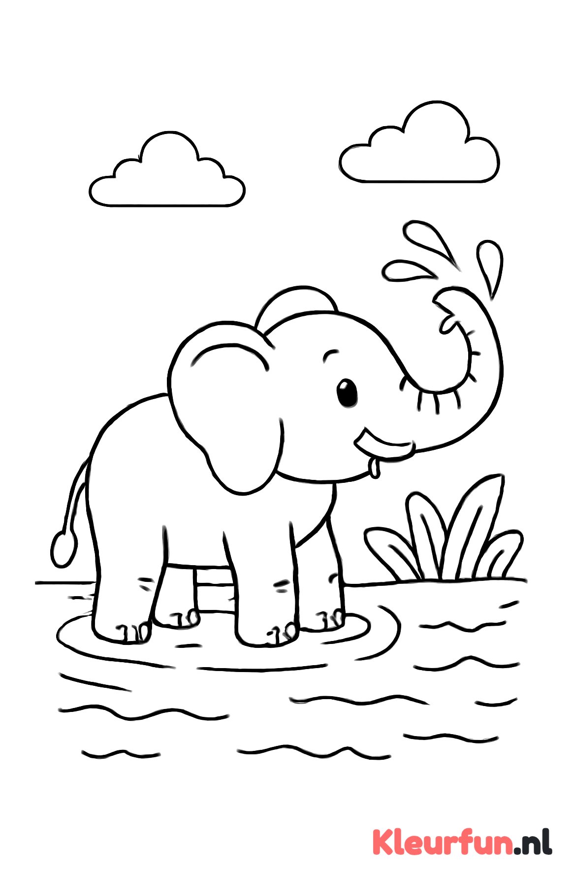 Olifant spuit water in de rivier