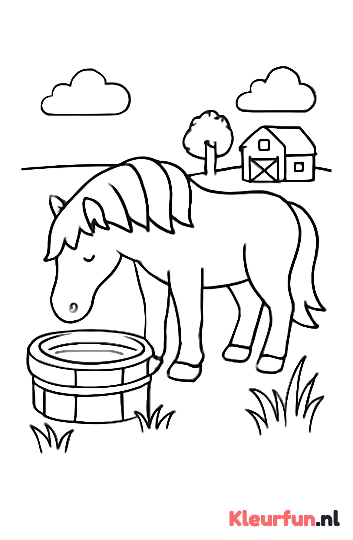 Paard graast bij water