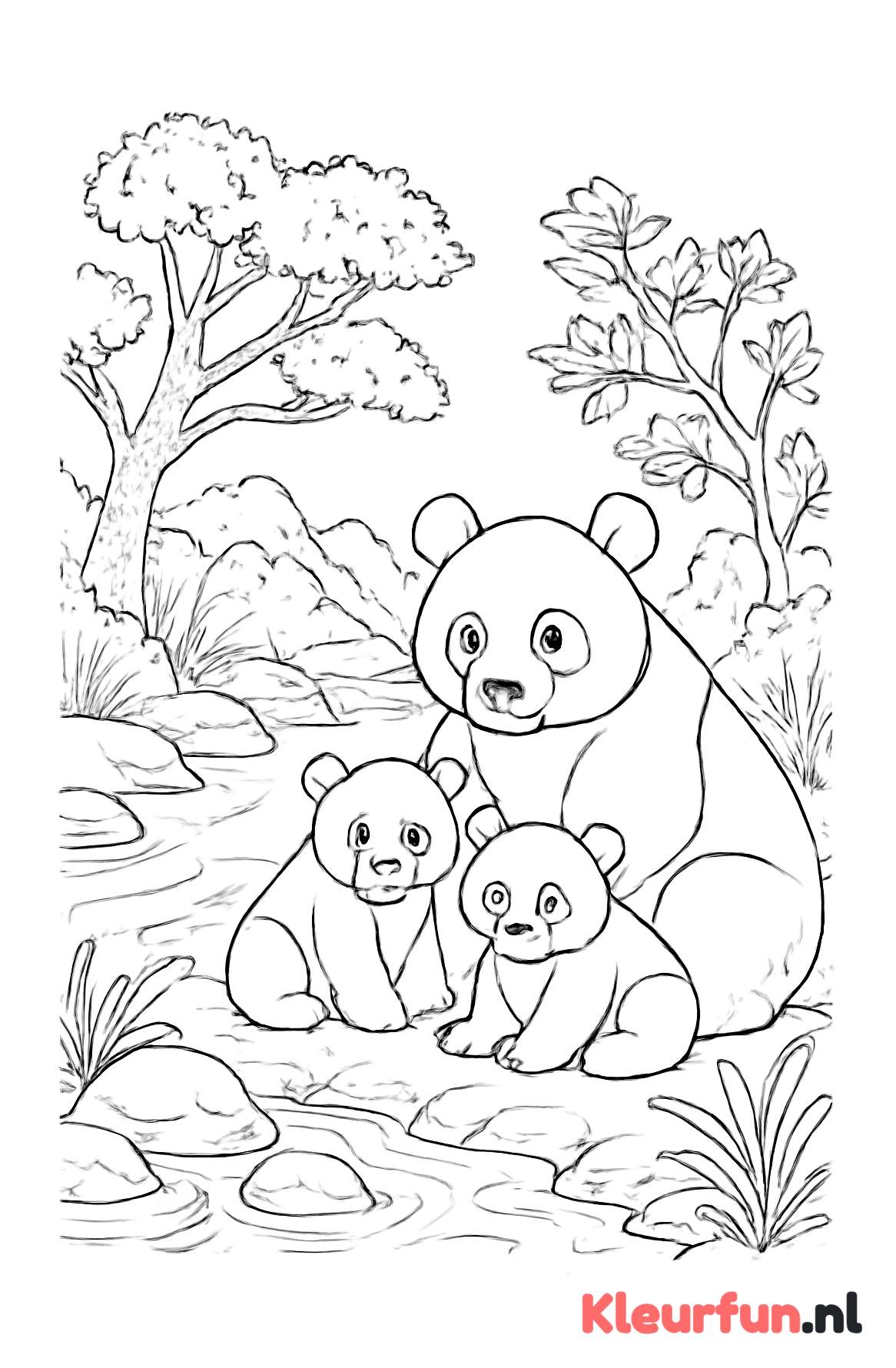 Panda Familie Rustend bij Rivier