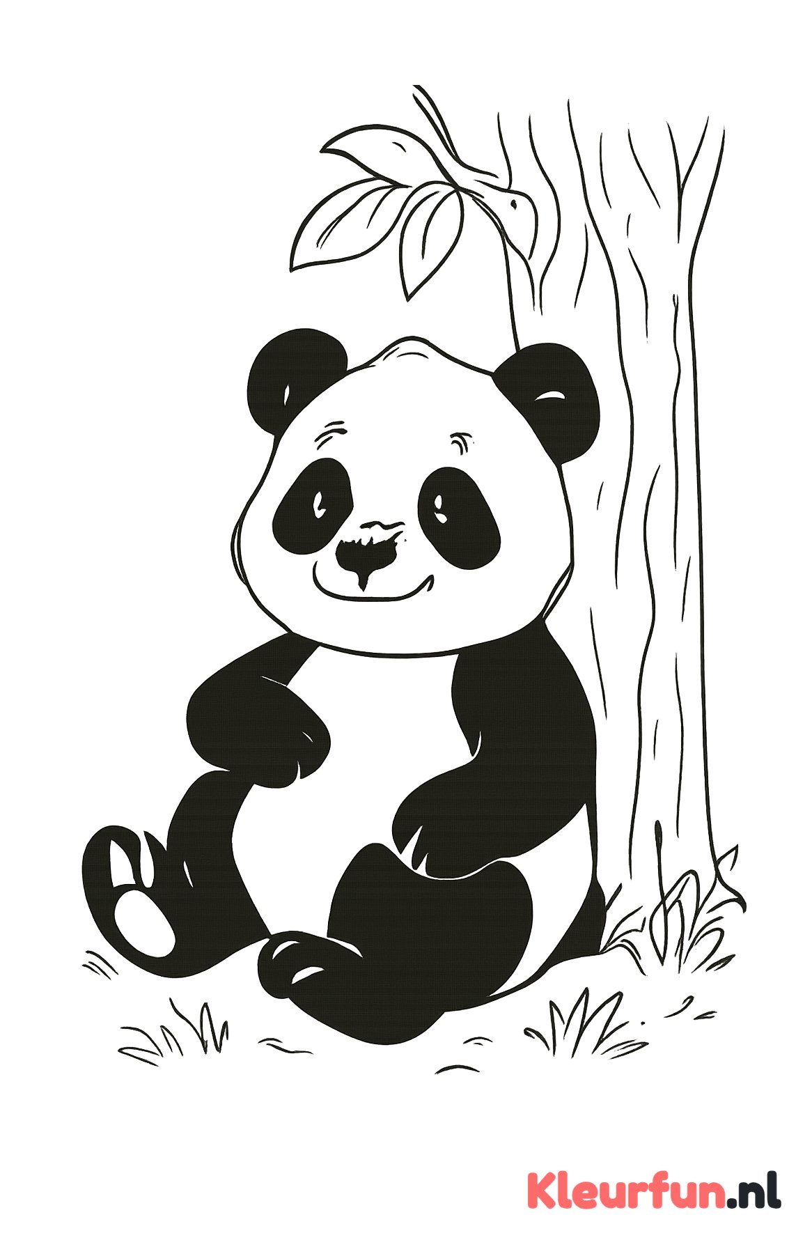 Panda leunt tegen boom