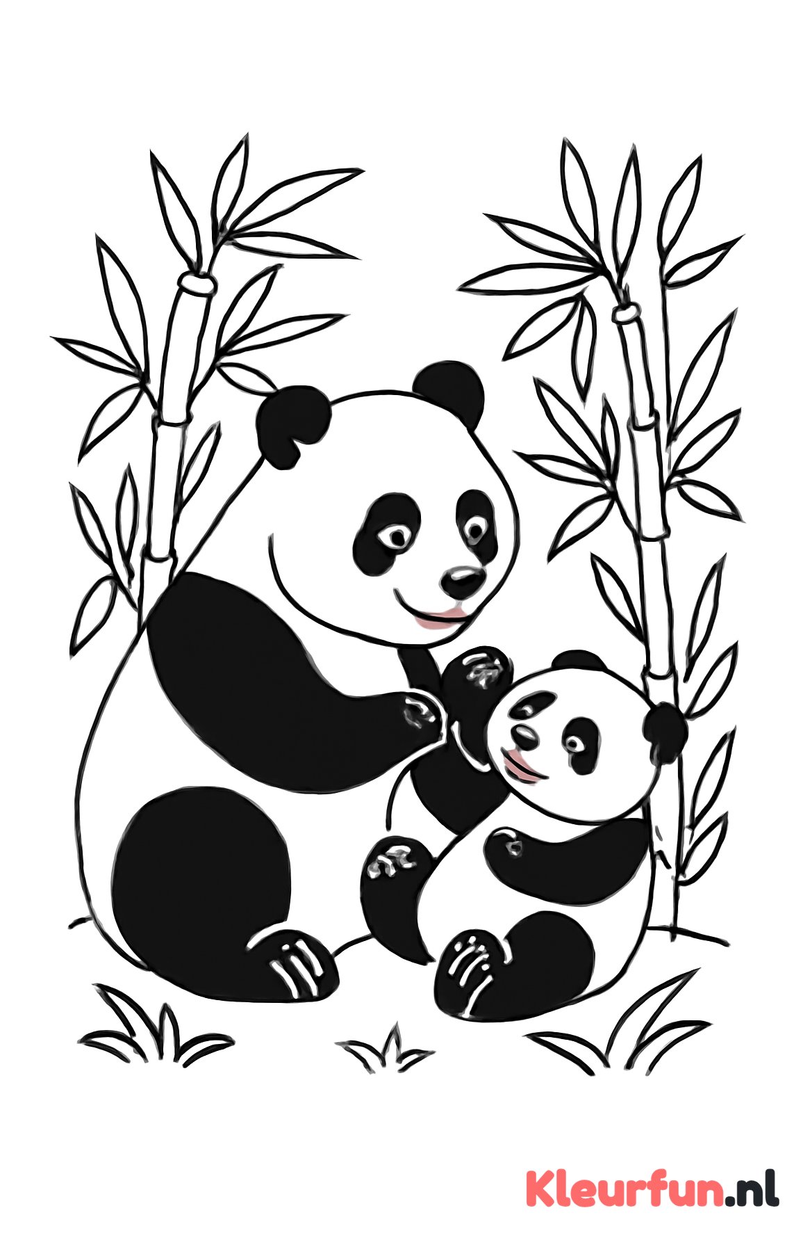 Panda mama en jong spelend