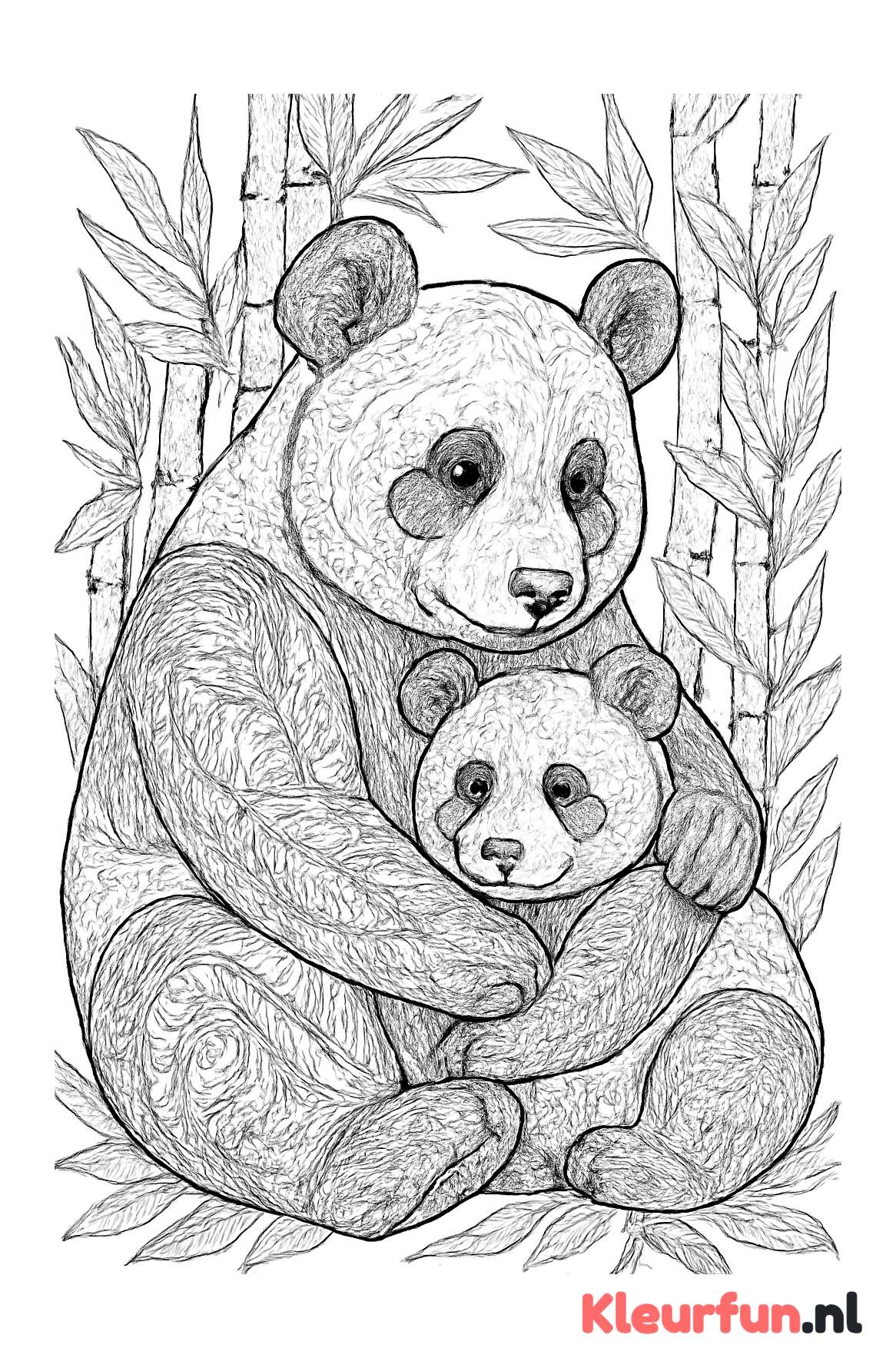 Panda moeder met jong in bamboebos
