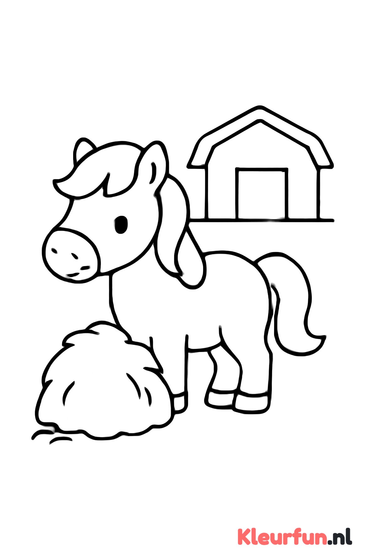 Pony bij hooihoop