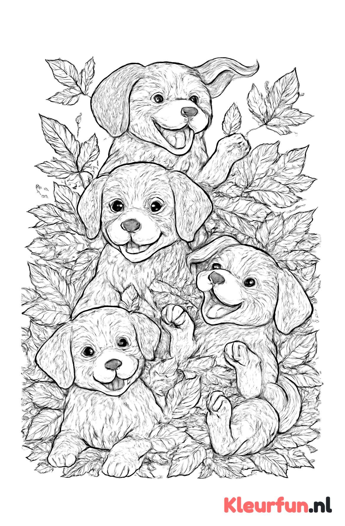 Puppies spelen in herfstbladeren