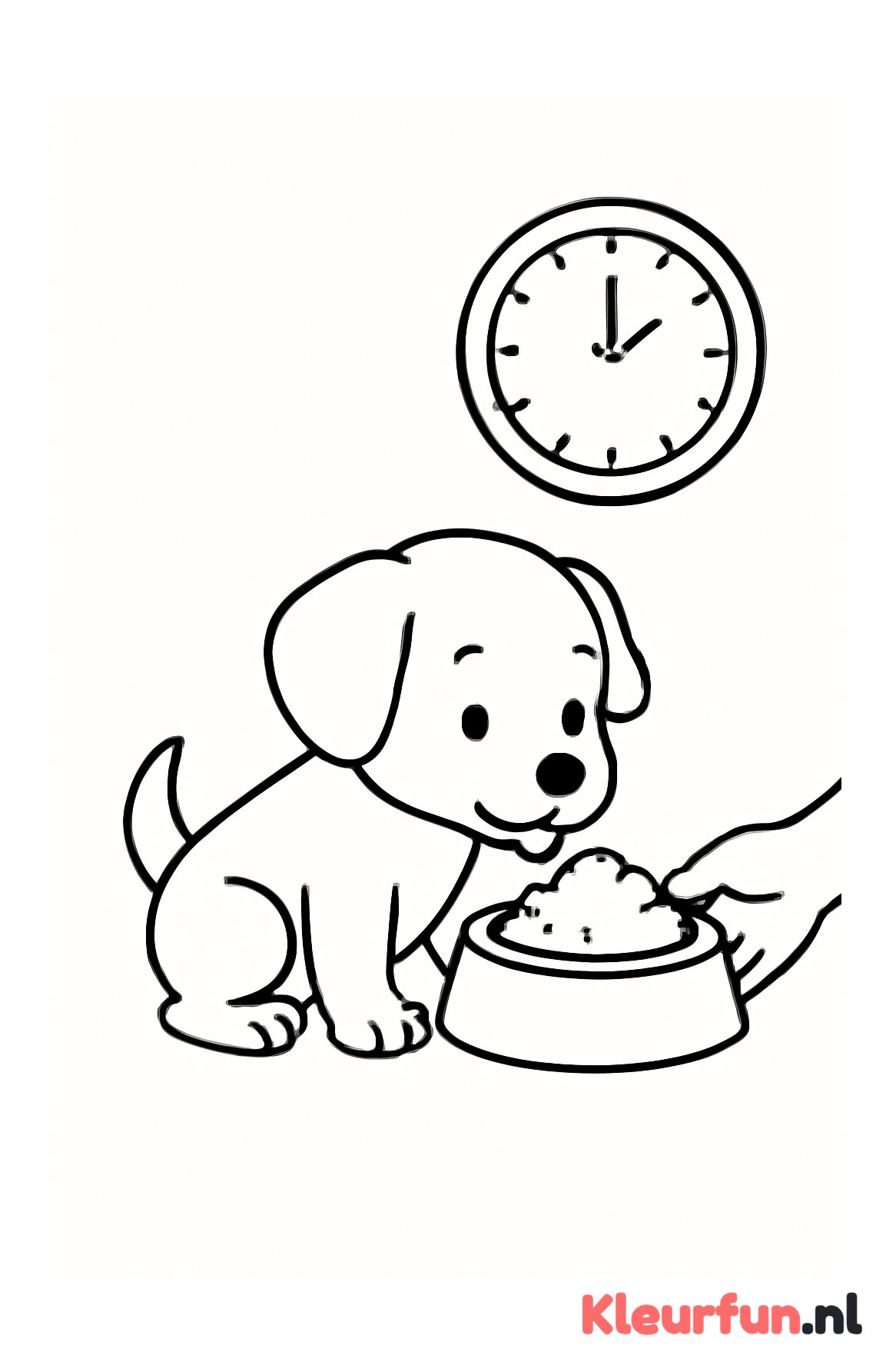 Puppy eet uit voerbak