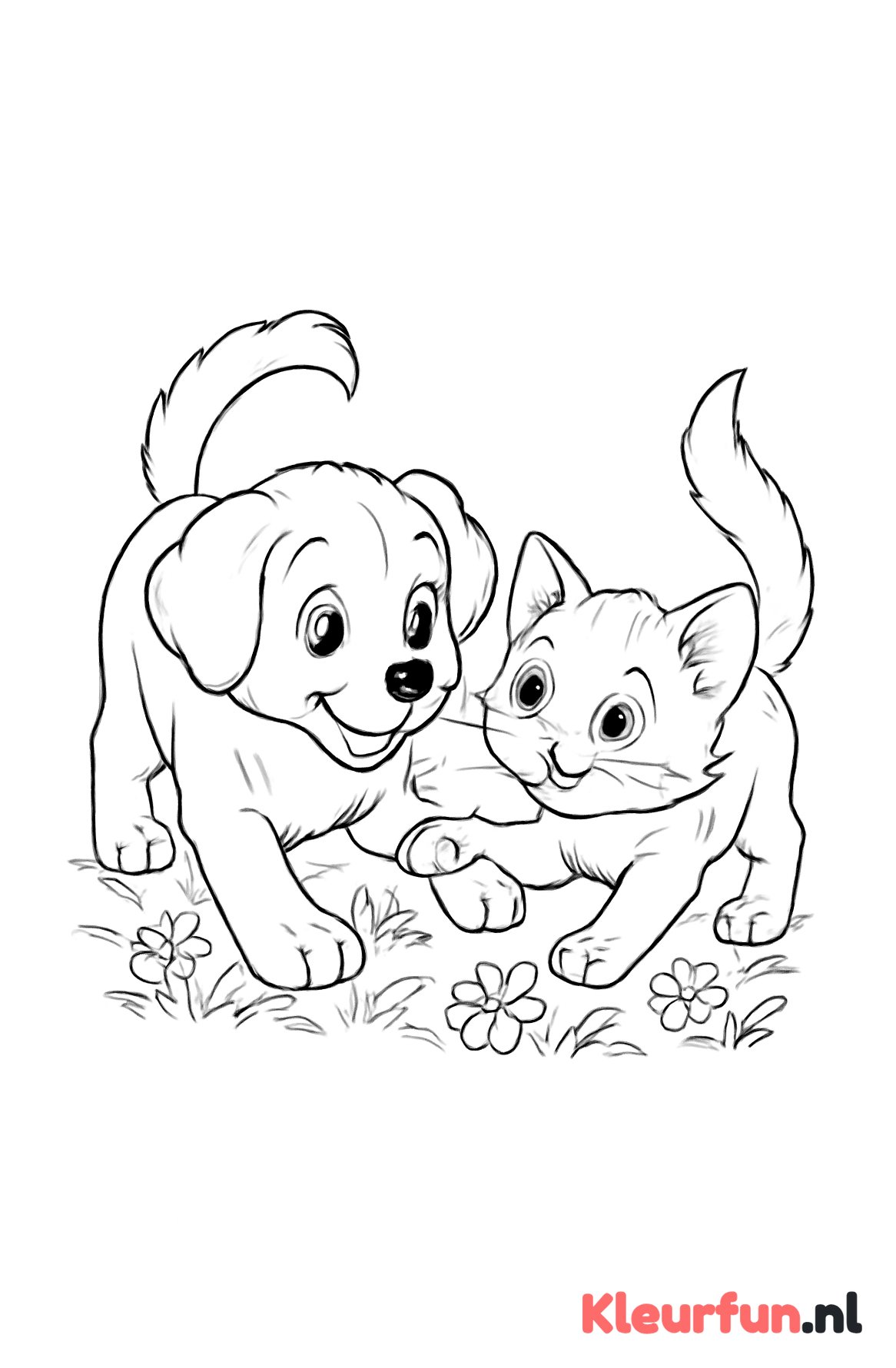 Puppy en kitten zijn vrienden