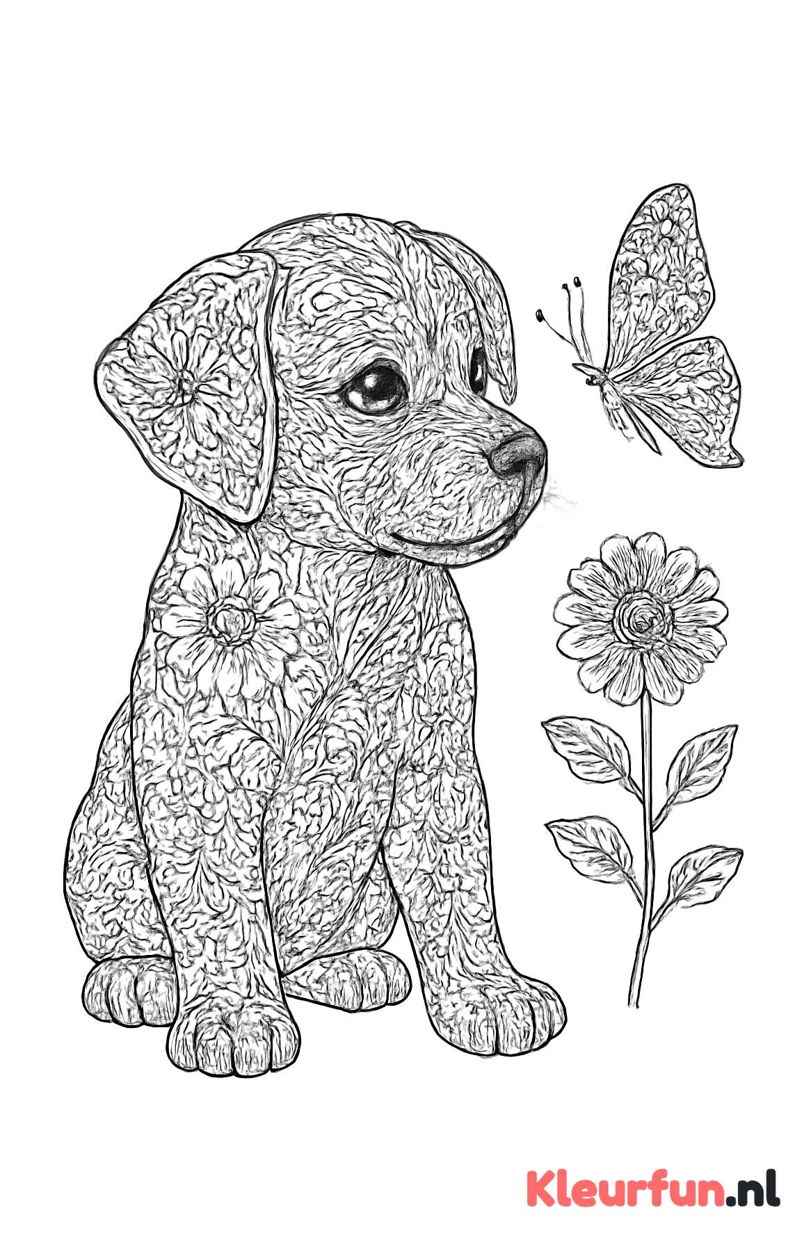 Puppy en vlinder