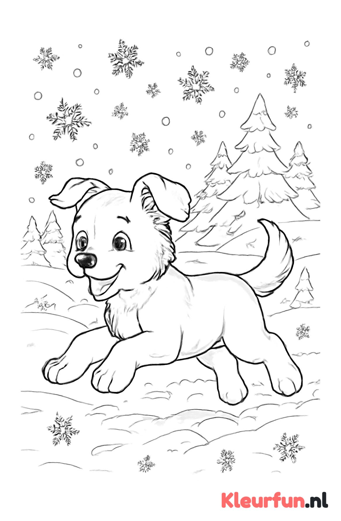 Puppy in de sneeuw