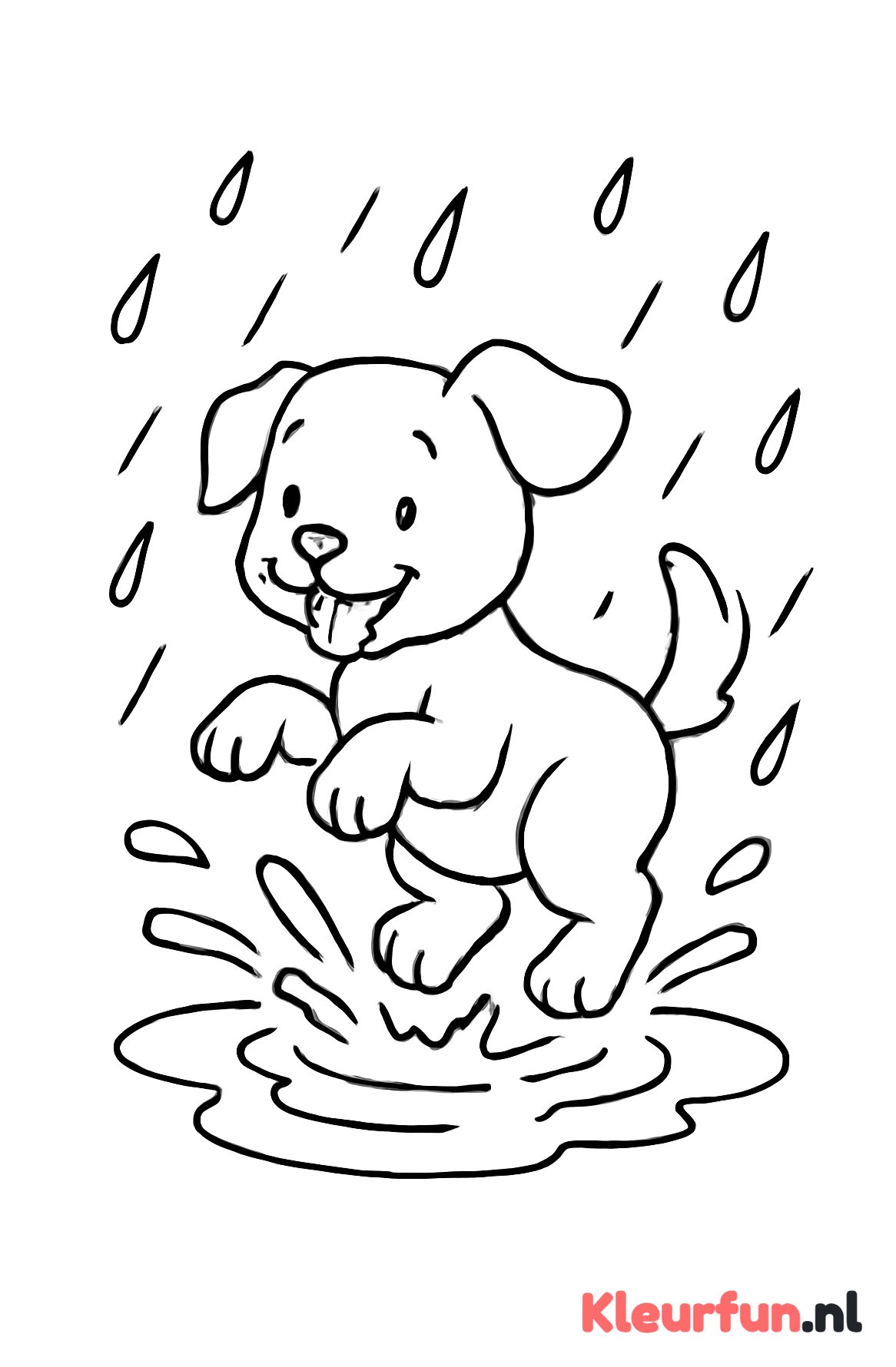 Puppy springt in de regen