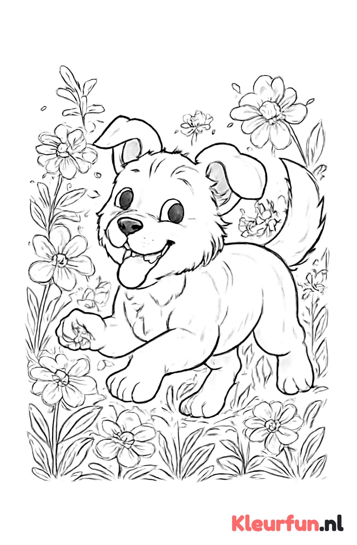 Puppy speelt in de tuin