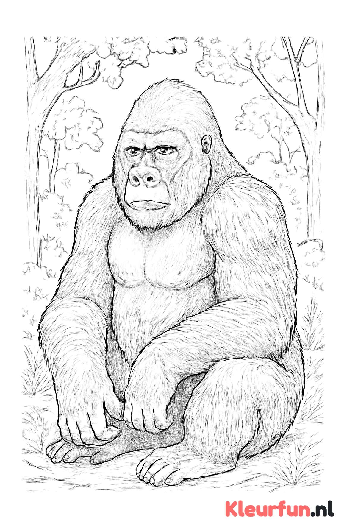 Realistische zittende gorilla