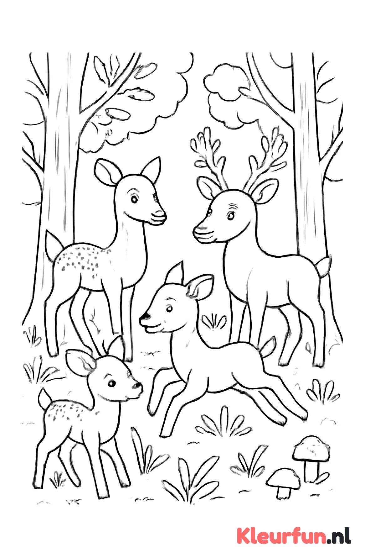 Speelse groep reeën in het bos