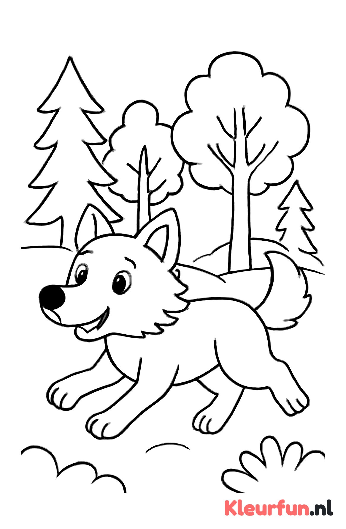 Rennende wolf in het bos
