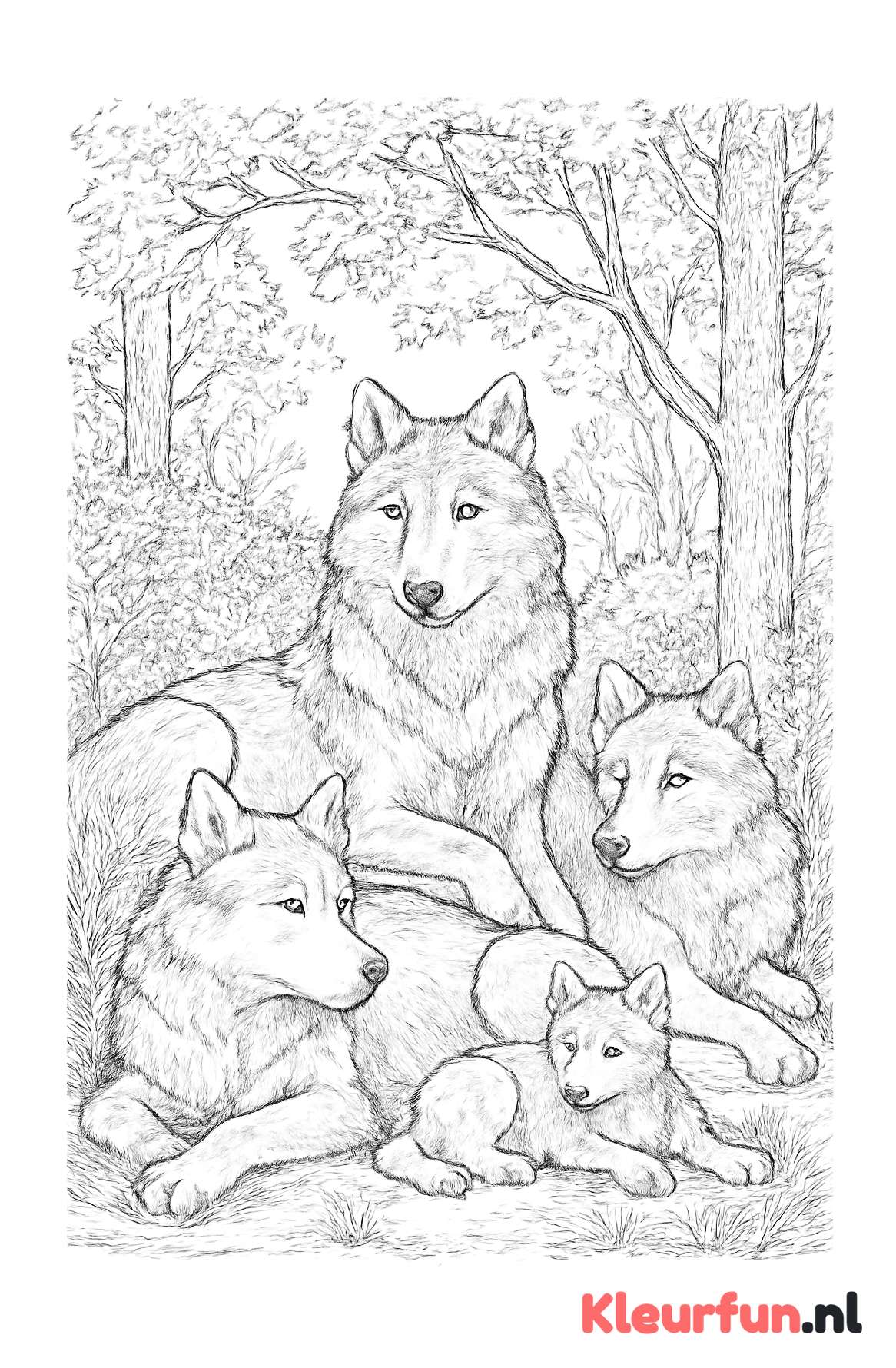 Rustende wolvenfamilie in de natuur