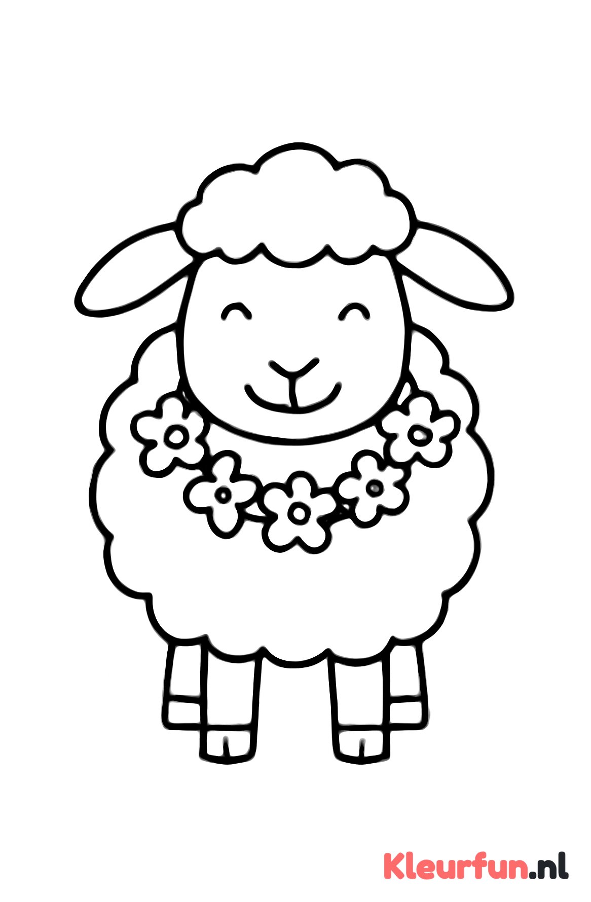 Schaap met bloemenkrans
