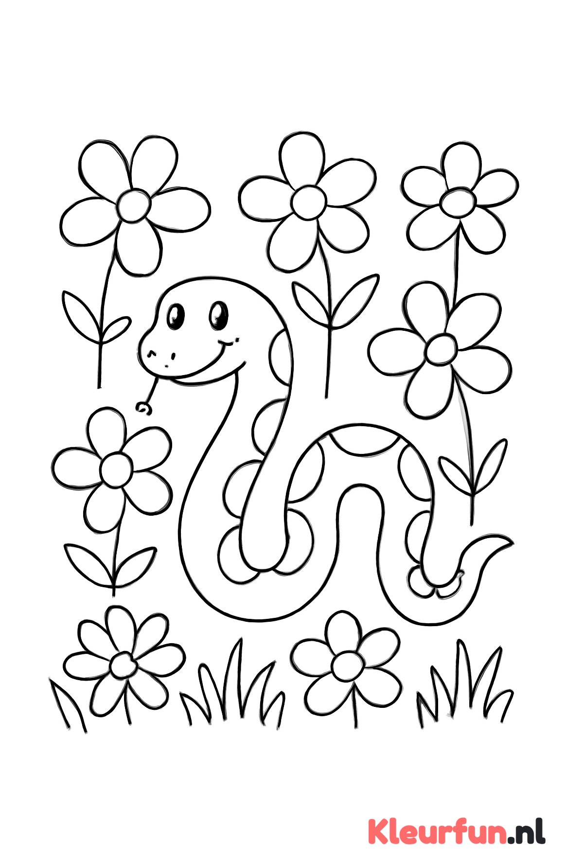 Slang in het bloemenveld