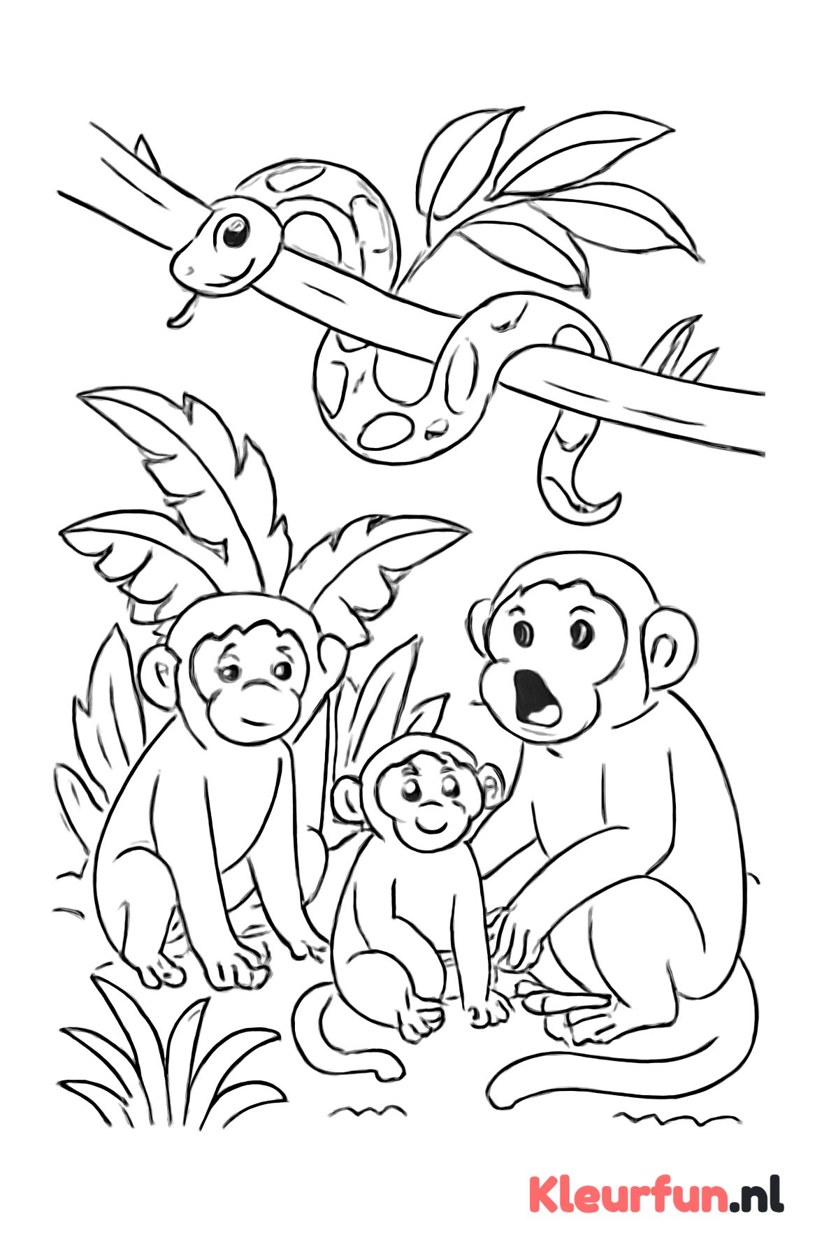 Slang en brulapen in de jungle