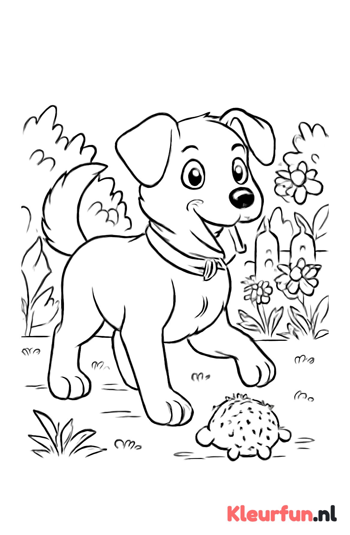 Speelse hond in de tuin