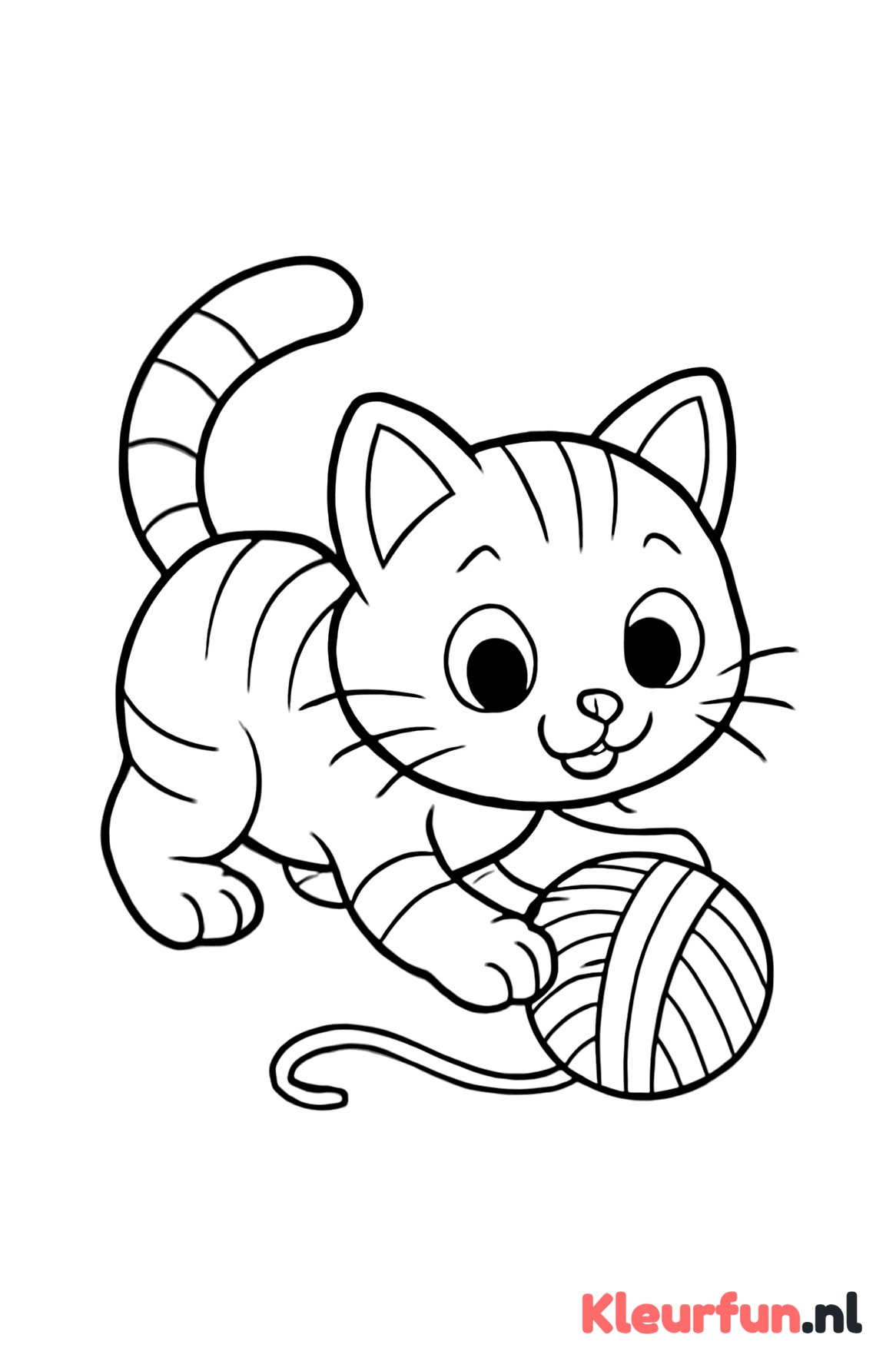 Speelse kat met bol wol