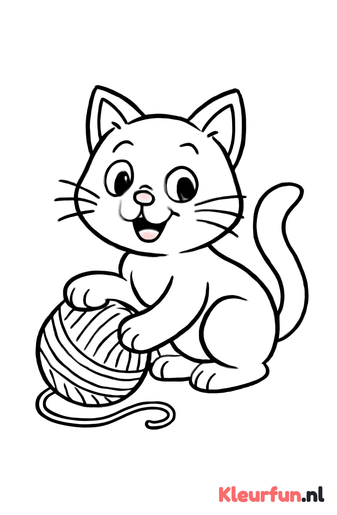 Speelse kat met bolletje wol