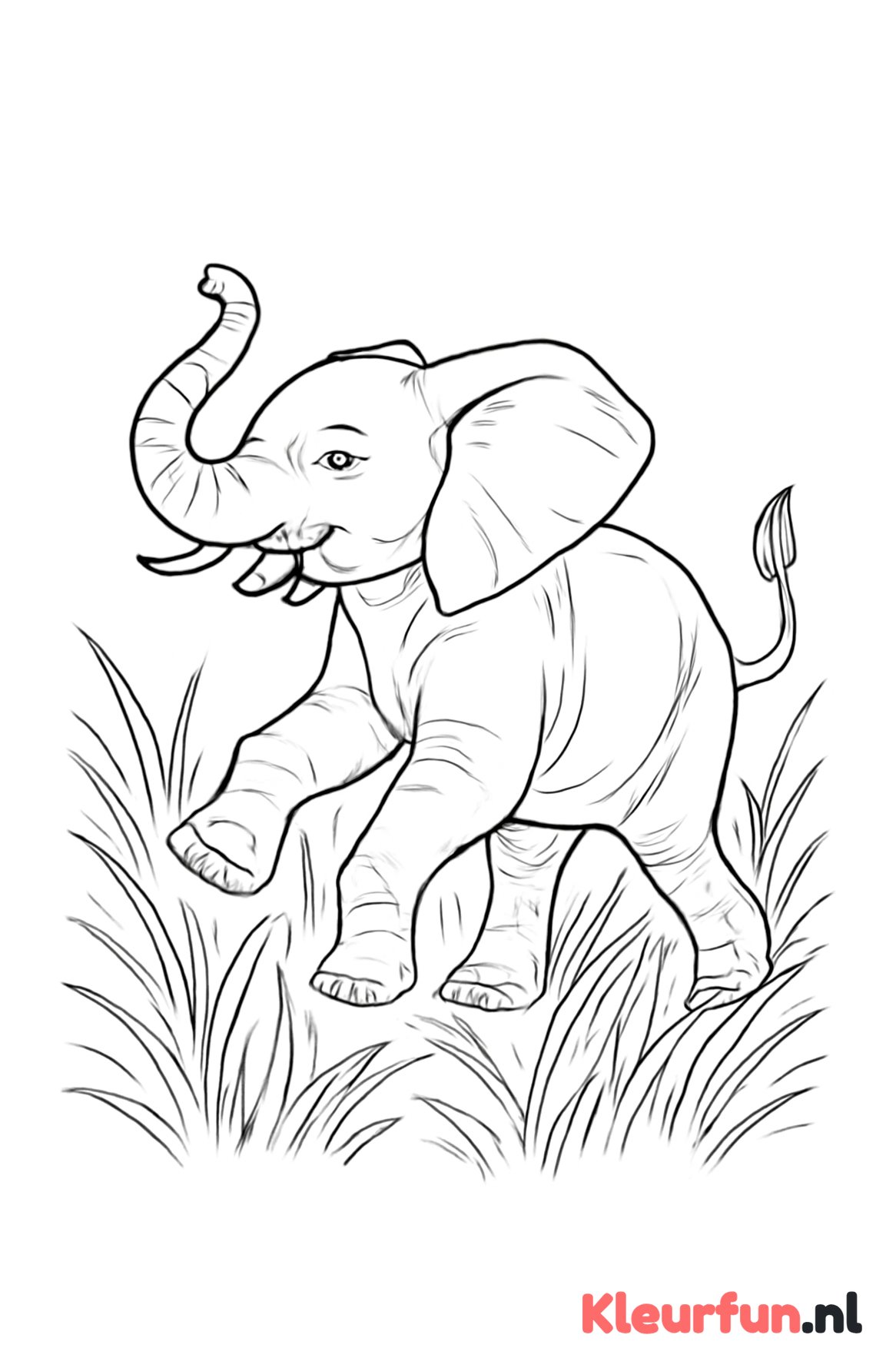 Speelse olifant in het gras