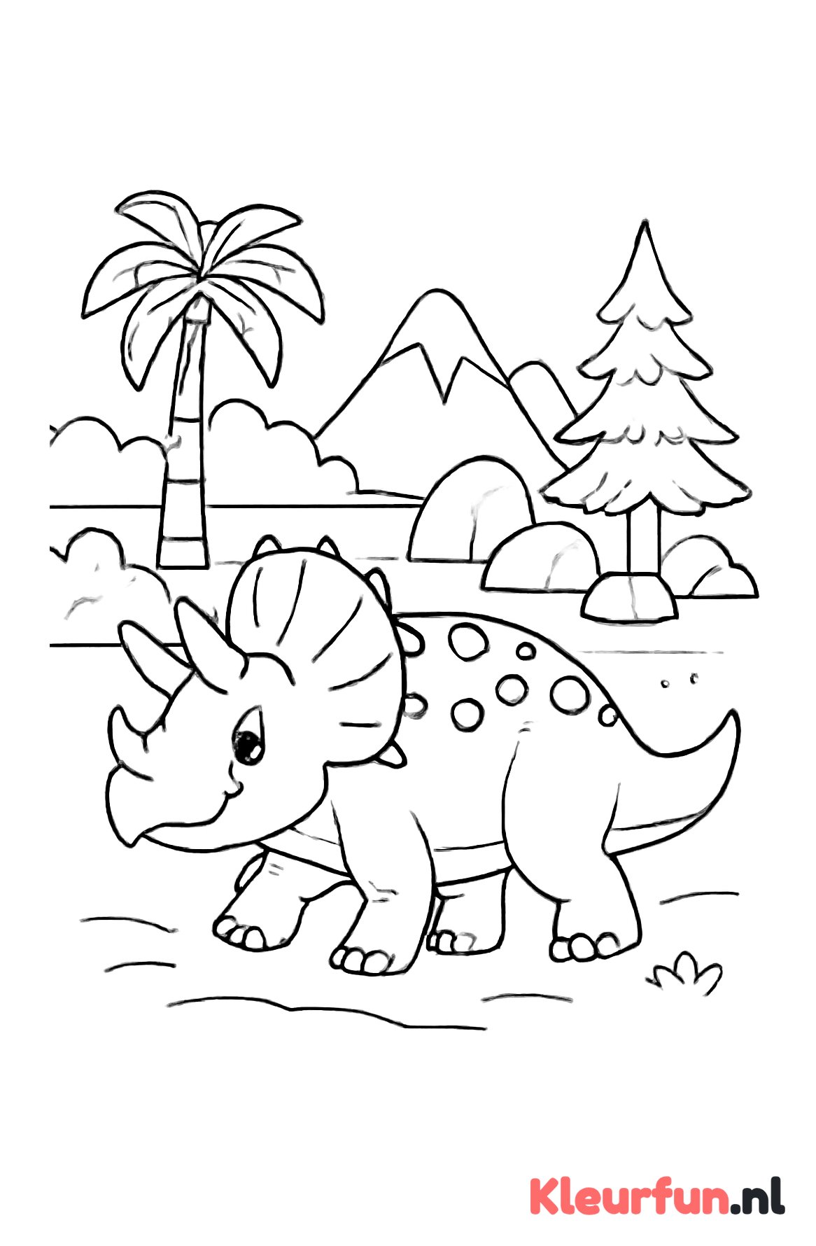 Speelse triceratops tussen bomen